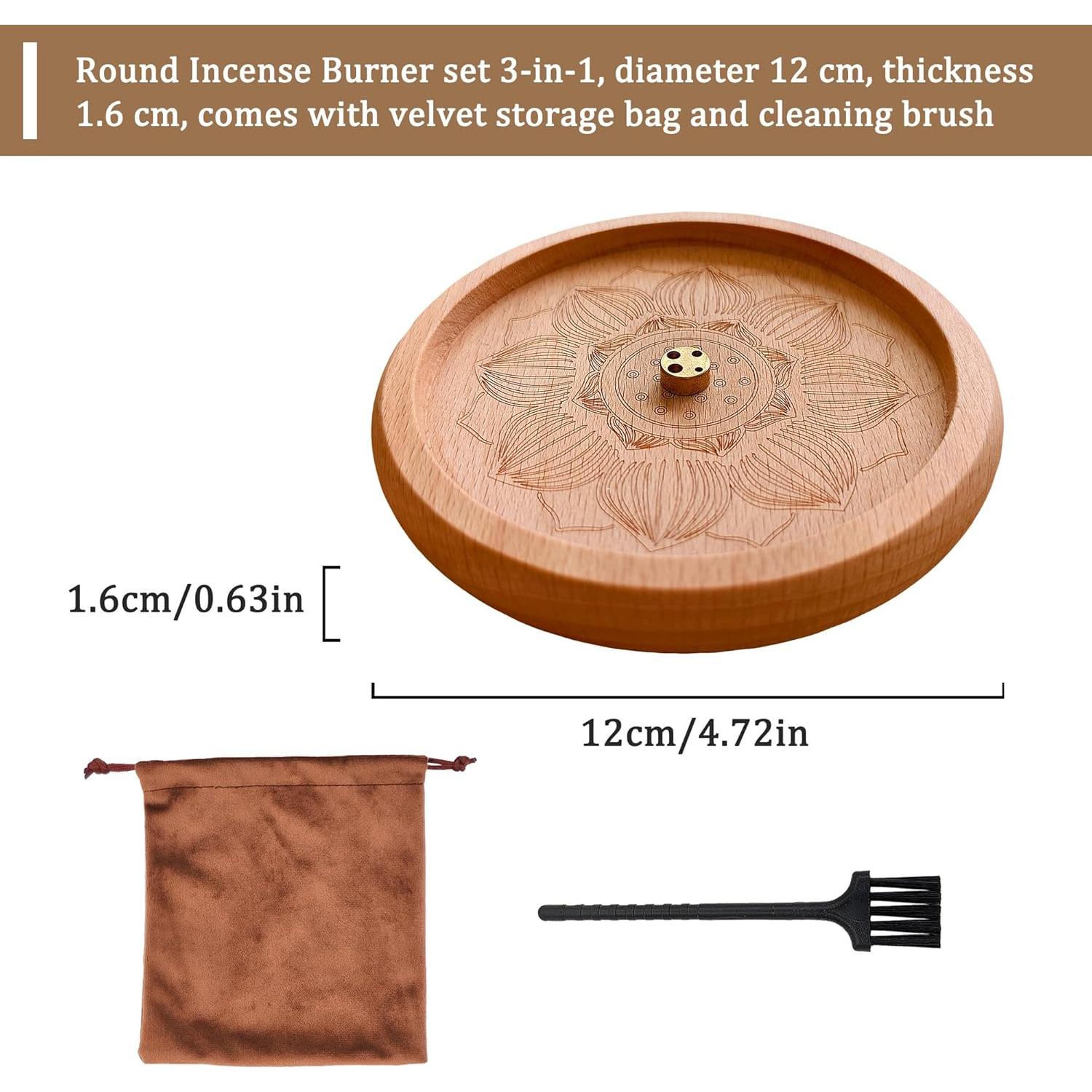 Quemador de Incienso Redondo Madera de Haya con Flor de Loto