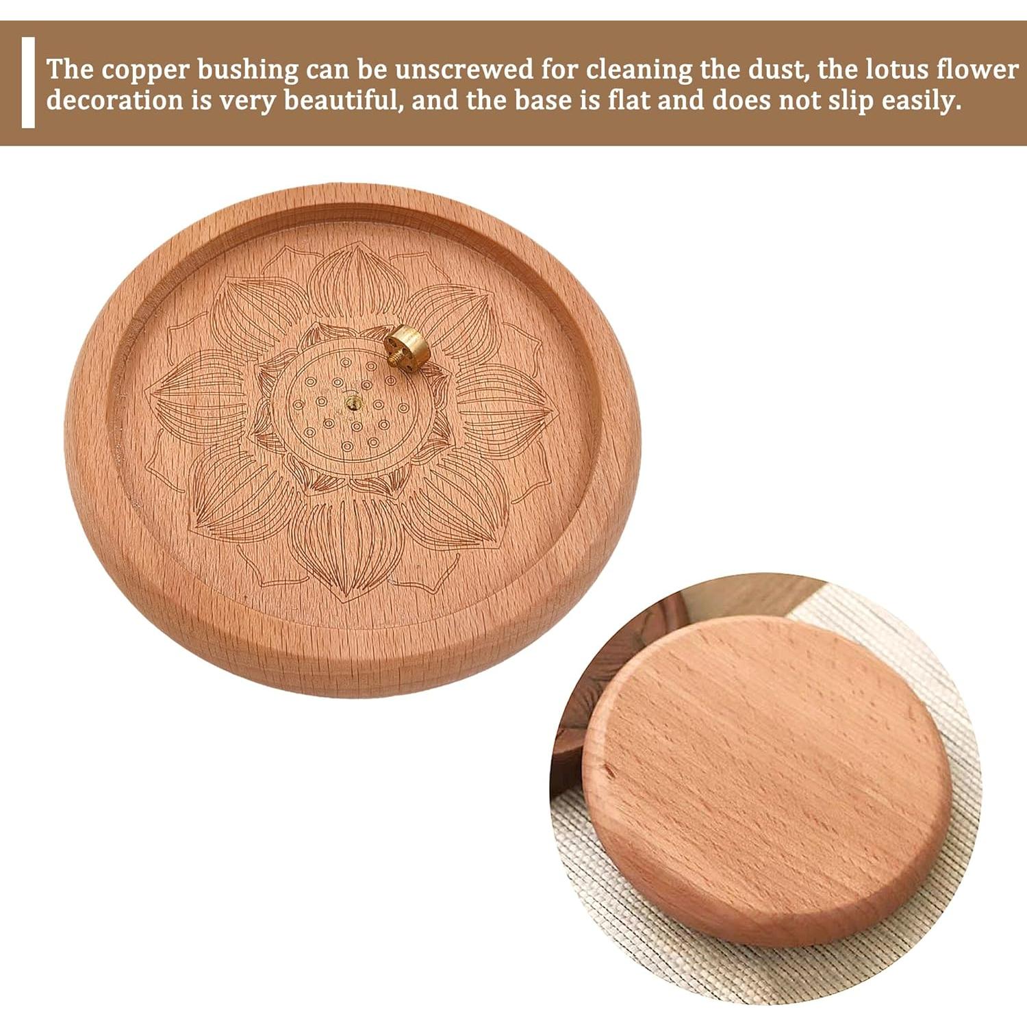 Quemador de Incienso Redondo Madera de Haya con Flor de Loto