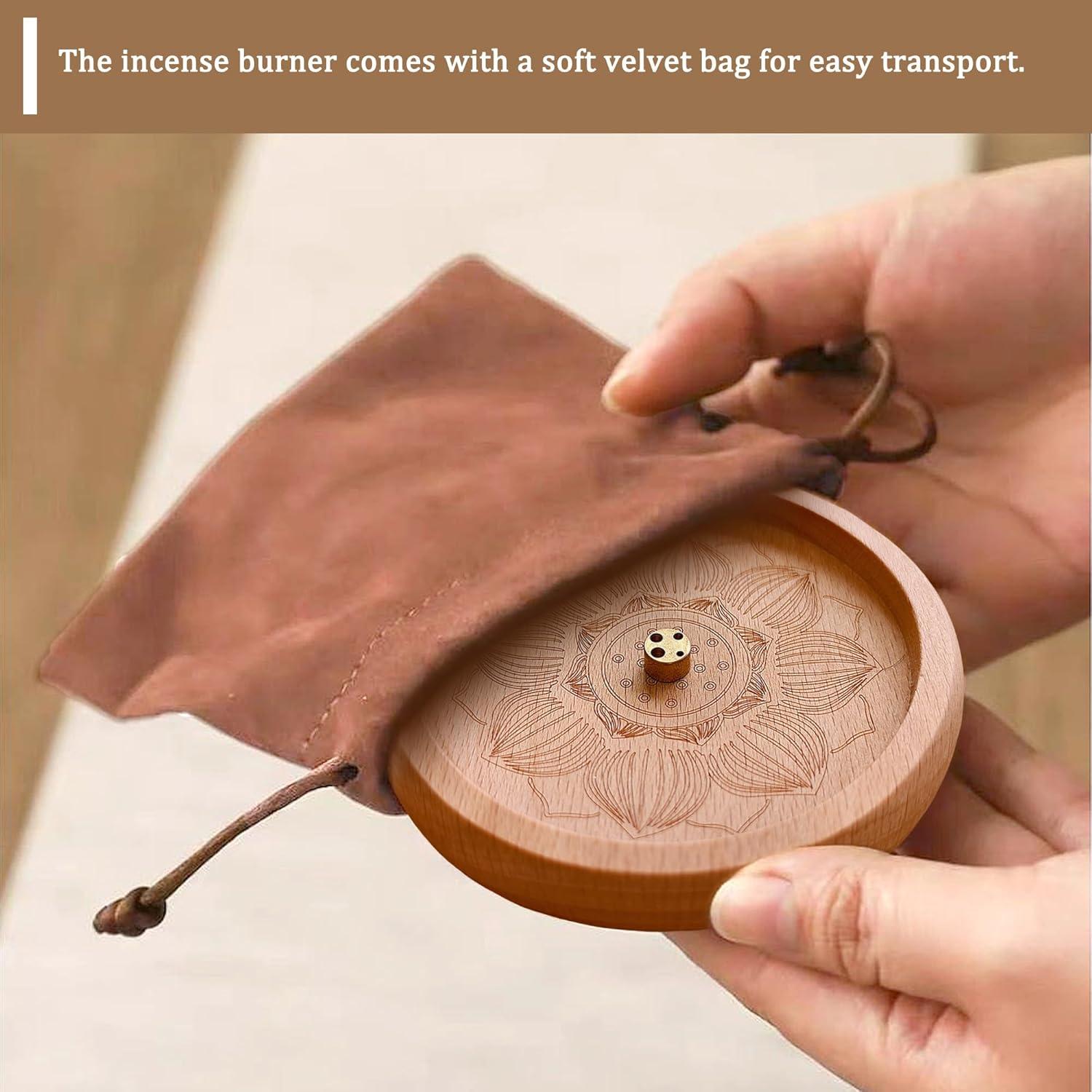 Quemador de Incienso Redondo Madera de Haya con Flor de Loto