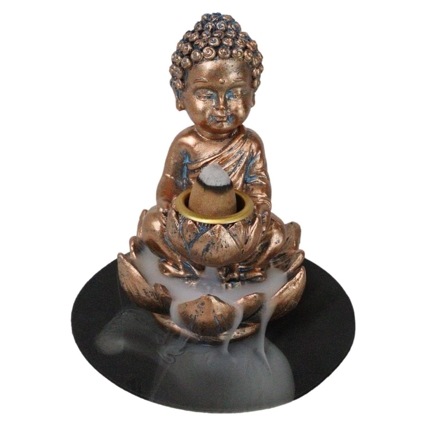 Estatua Buda Jizo Bebé con Flor de Loto y Quemador Incienso 10.8 cm