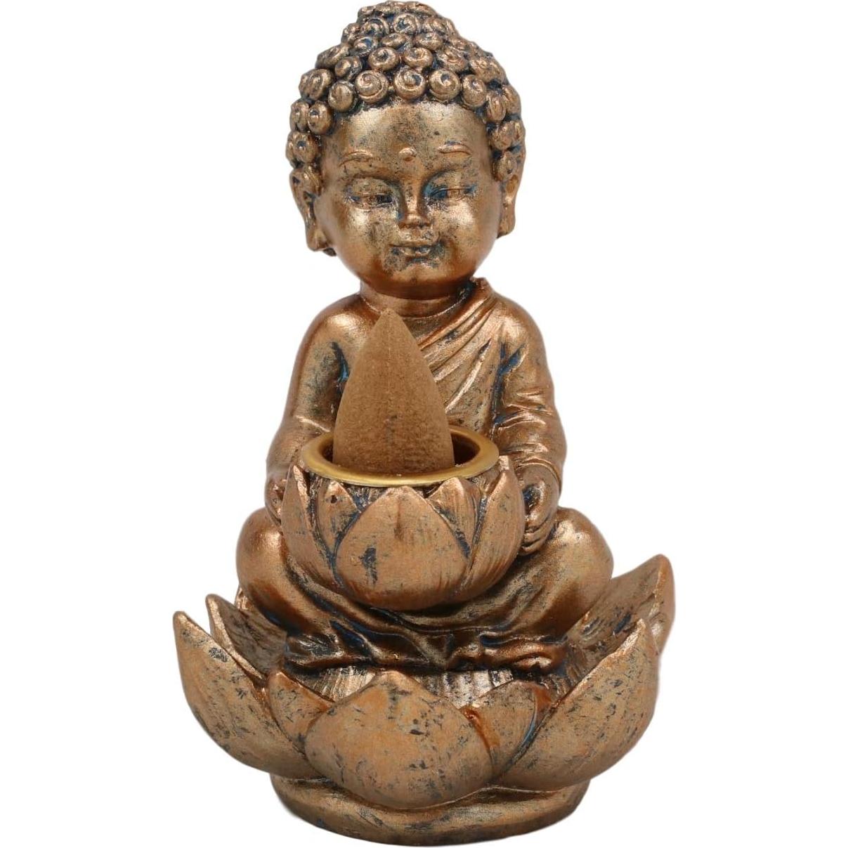 Estatua Buda Jizo Bebé con Flor de Loto y Quemador Incienso 10.8 cm