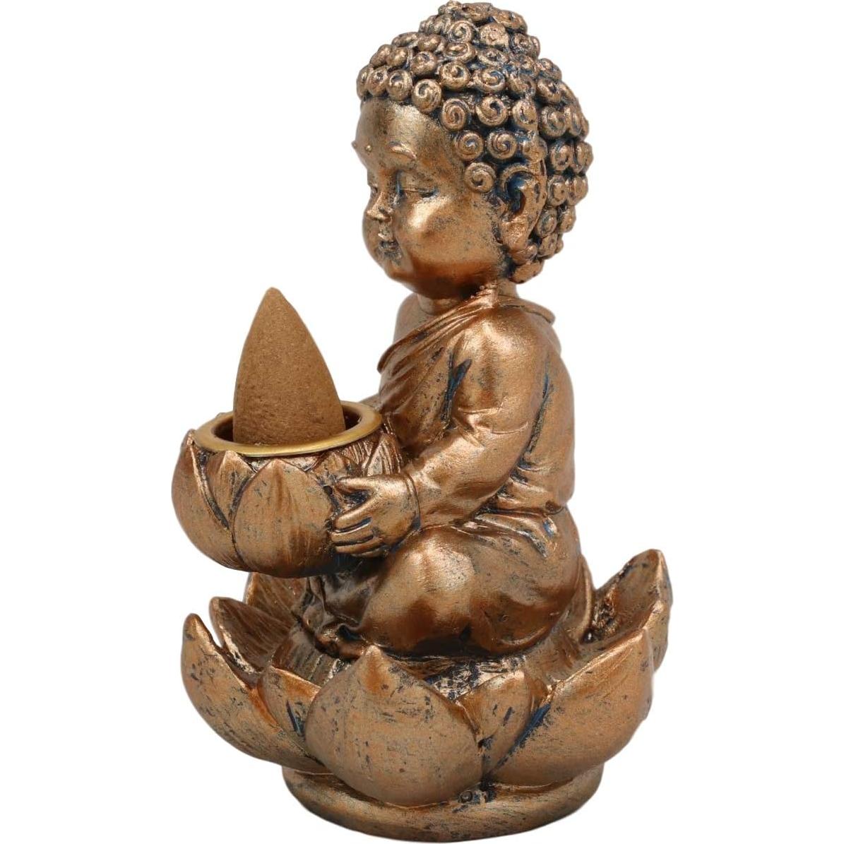 Estatua Buda Jizo Bebé con Flor de Loto y Quemador Incienso 10.8 cm
