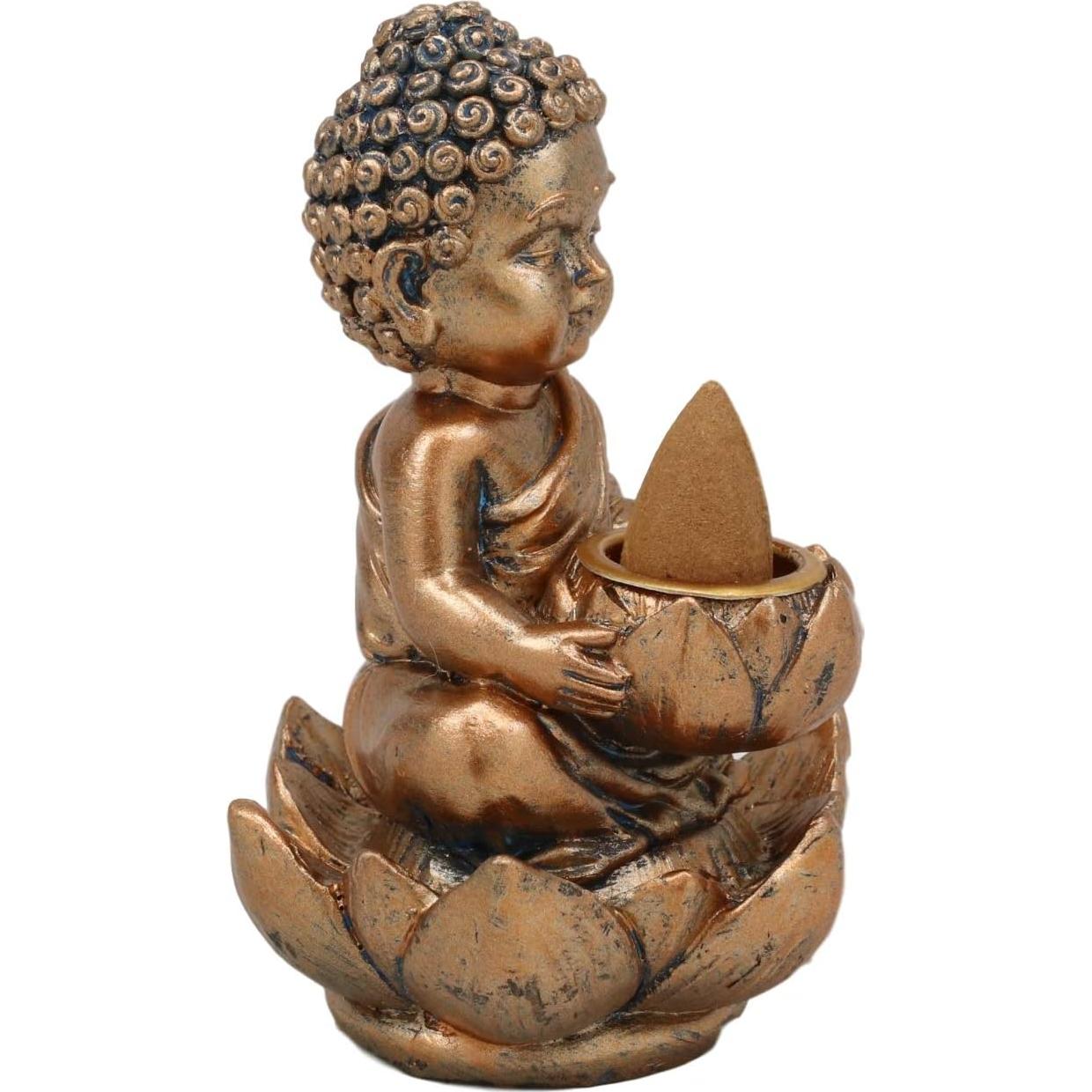 Estatua Buda Jizo Bebé con Flor de Loto y Quemador Incienso 10.8 cm