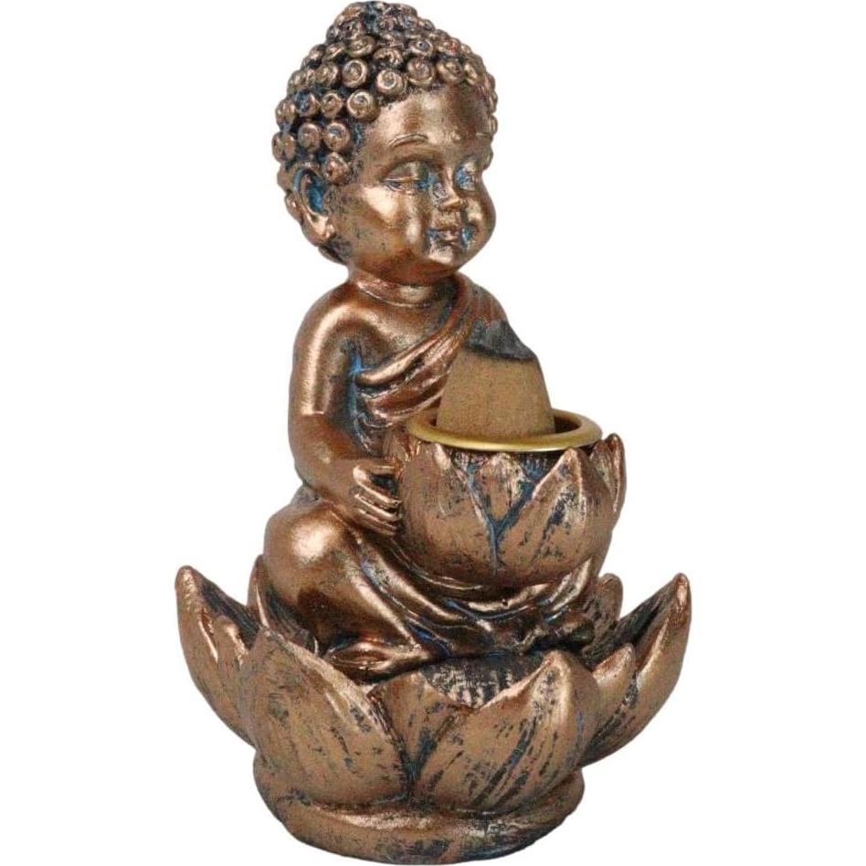 Estatua Buda Jizo Bebé con Flor de Loto y Quemador Incienso 10.8 cm