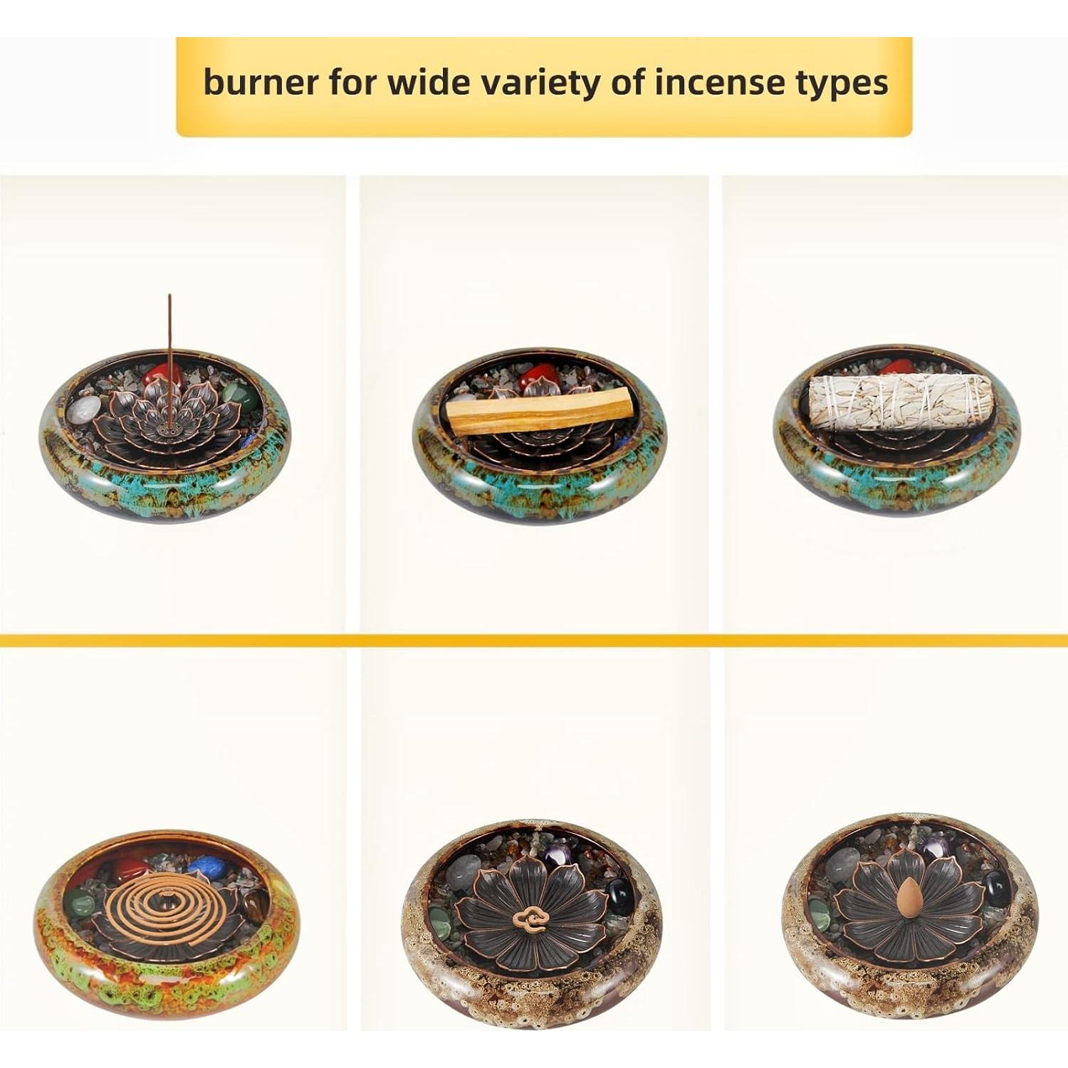 Quemador de Incienso Cerámica Azul MYMYYT con Soporte Loto
