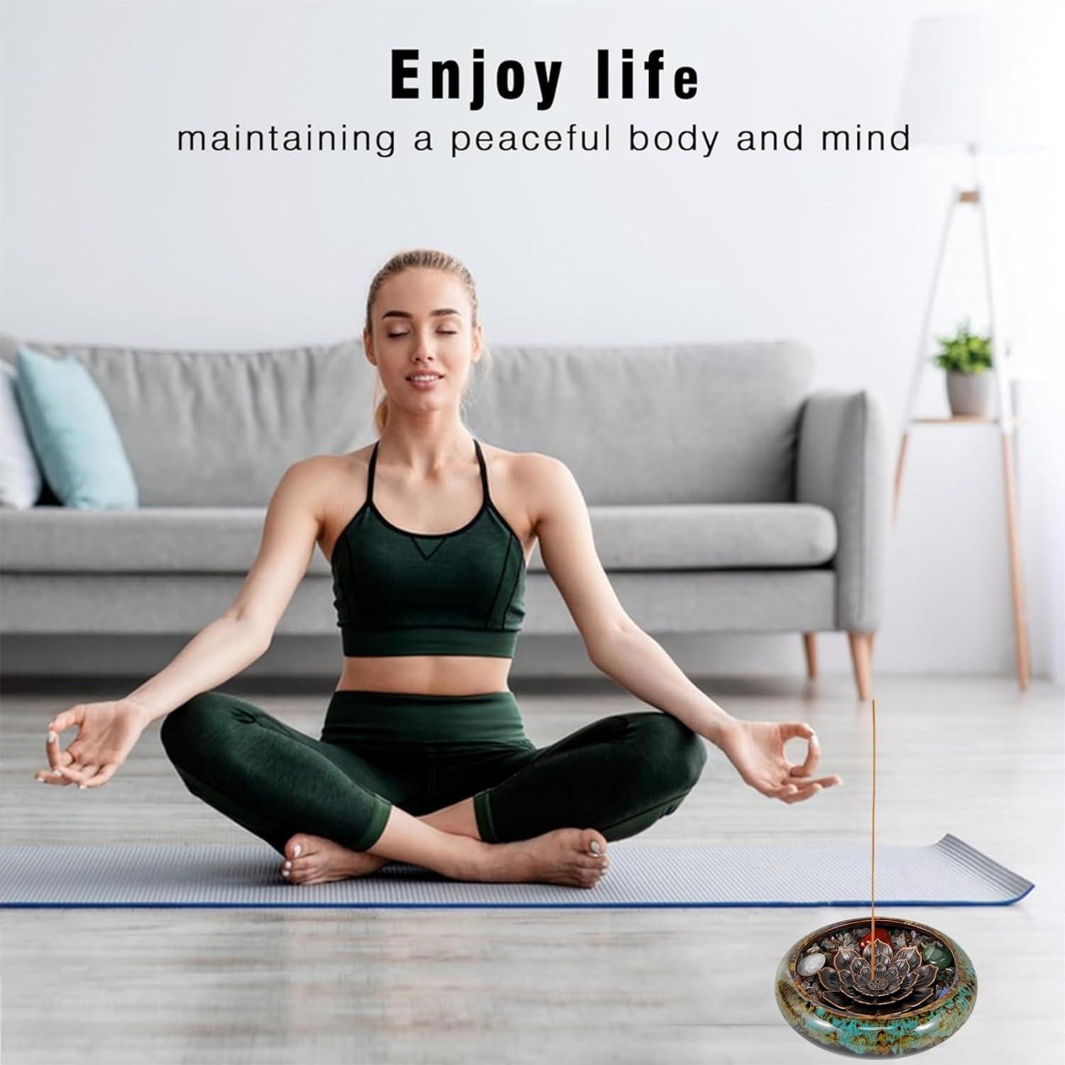 Quemador de Incienso Cerámica Azul MYMYYT con Soporte Loto