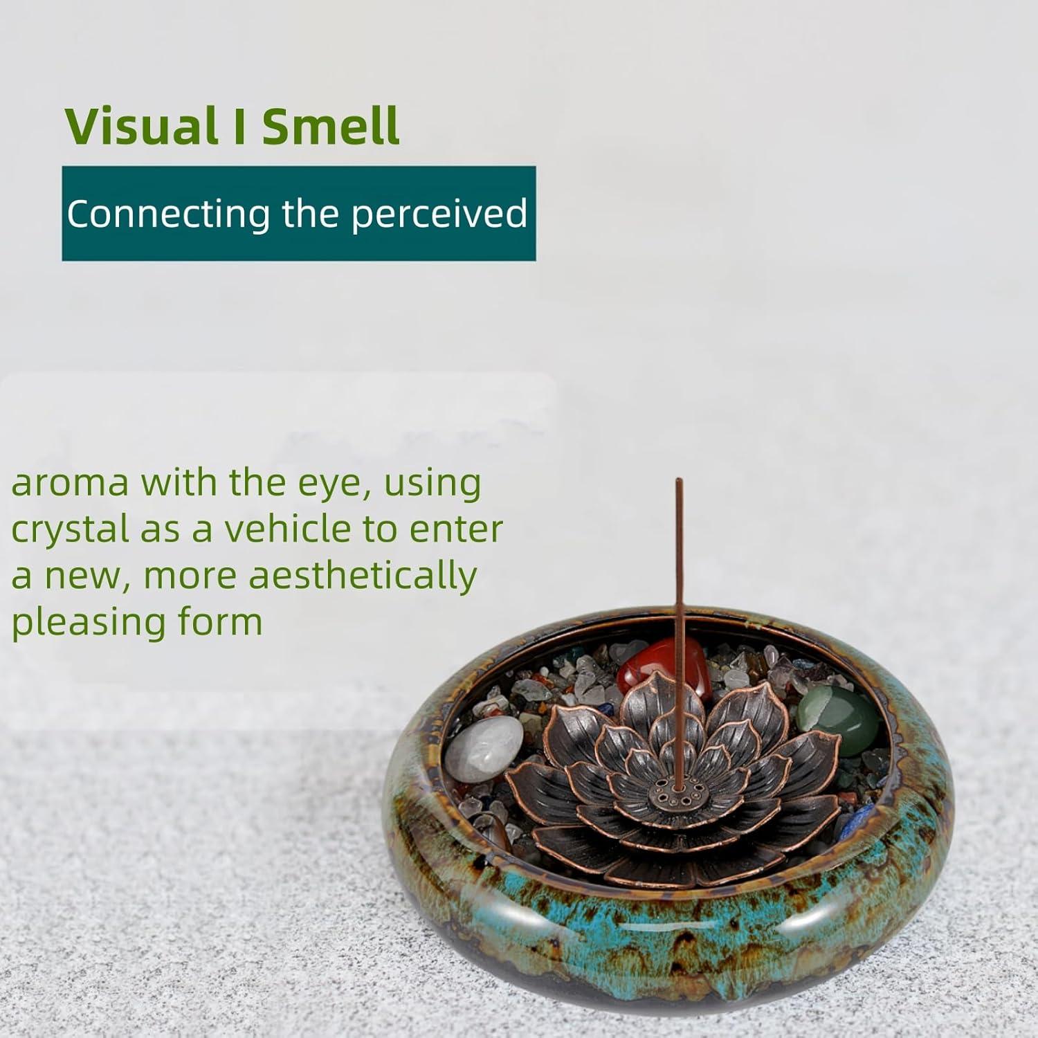 Quemador de Incienso Cerámica Azul MYMYYT con Soporte Loto