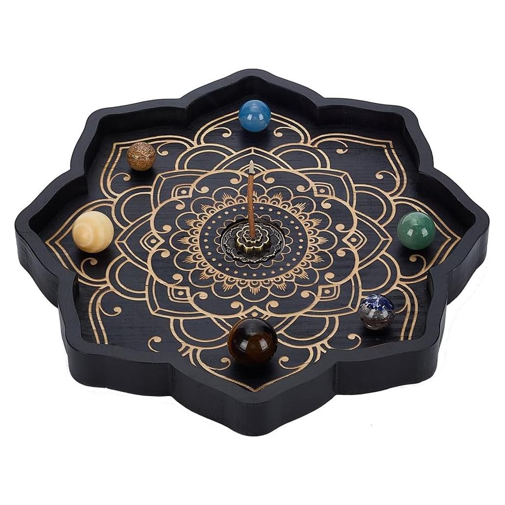 Set Soporte de Incienso de Loto FINGERINSPIRE - Latón y Madera