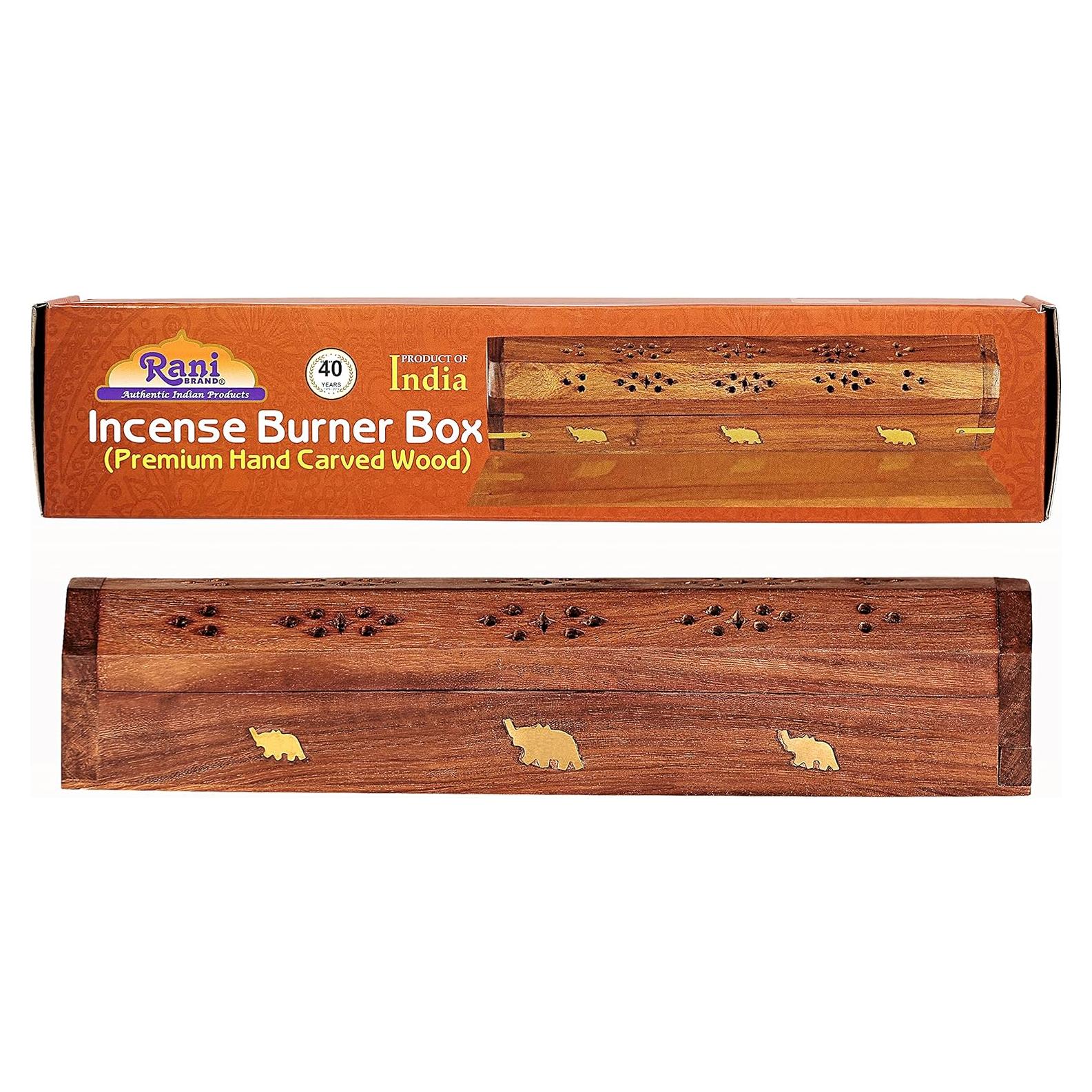 Caja quemador de incienso Rani madera tallada 30x5x5cm