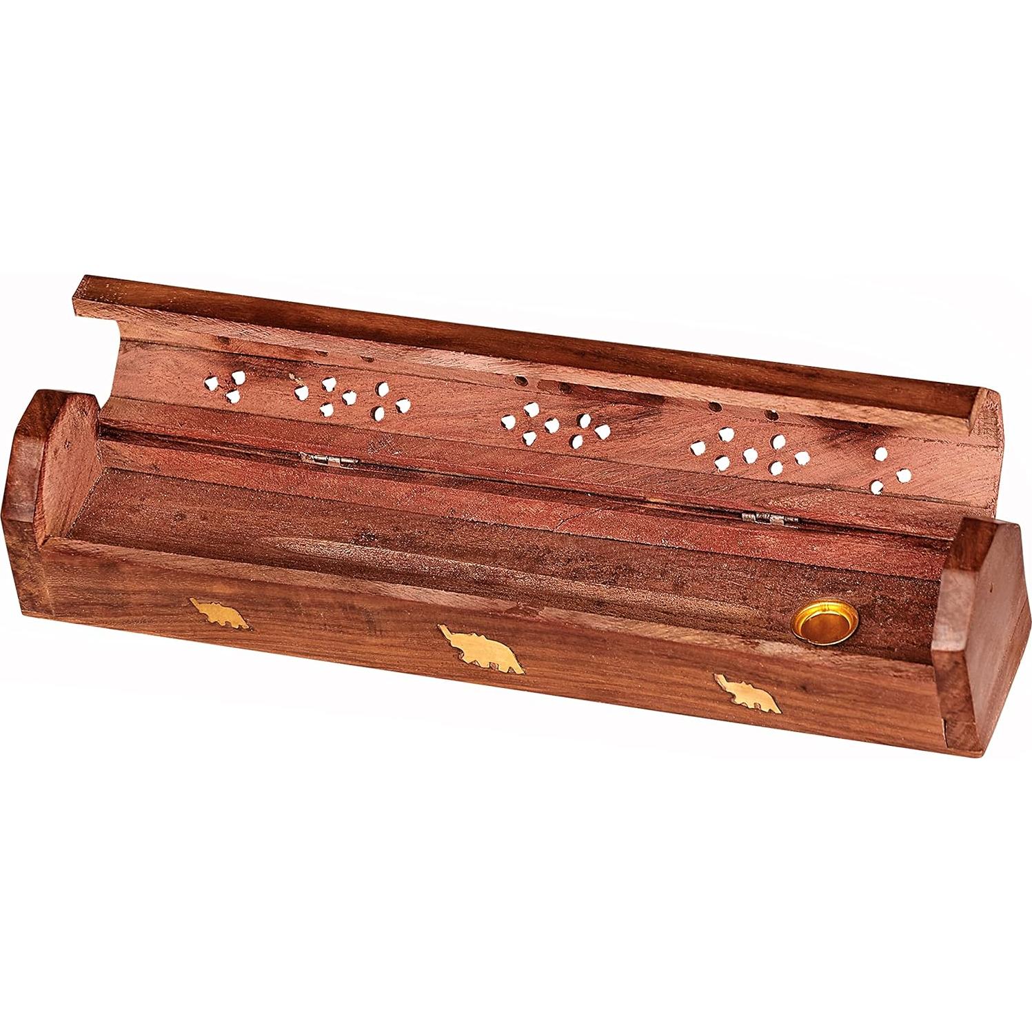 Caja quemador de incienso Rani madera tallada 30x5x5cm