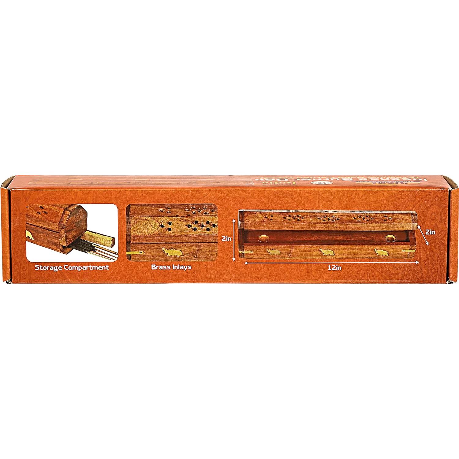 Caja quemador de incienso Rani madera tallada 30x5x5cm