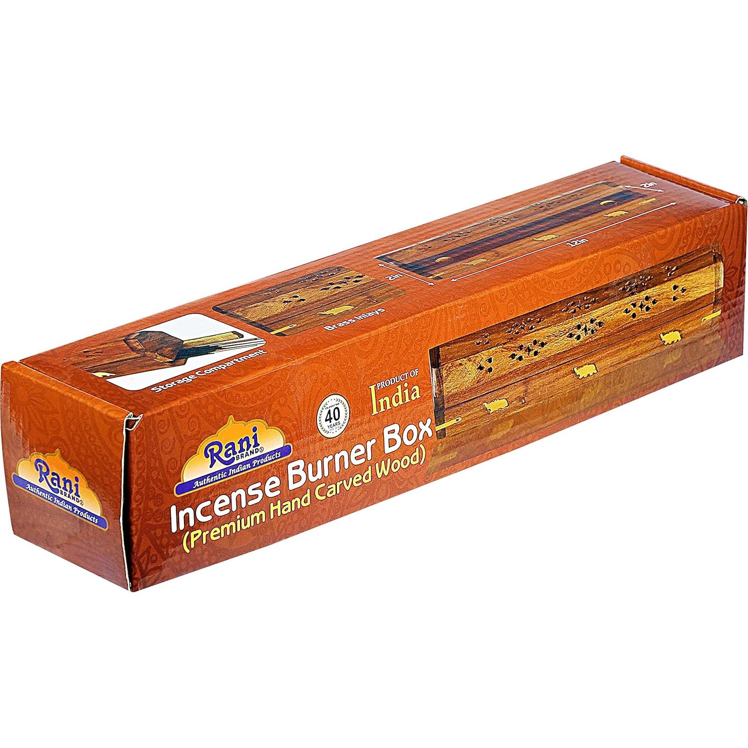 Caja quemador de incienso Rani madera tallada 30x5x5cm