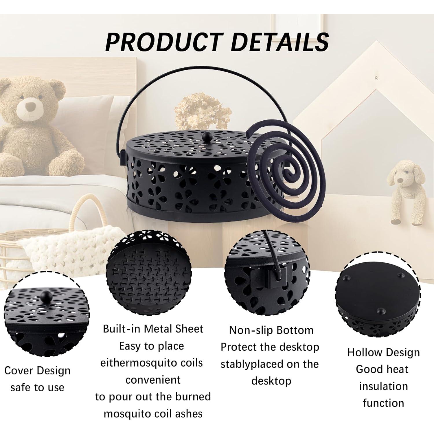 Soporte para Espirales de Mosquitos QUYLIXX 4 Pcs Metal Negro