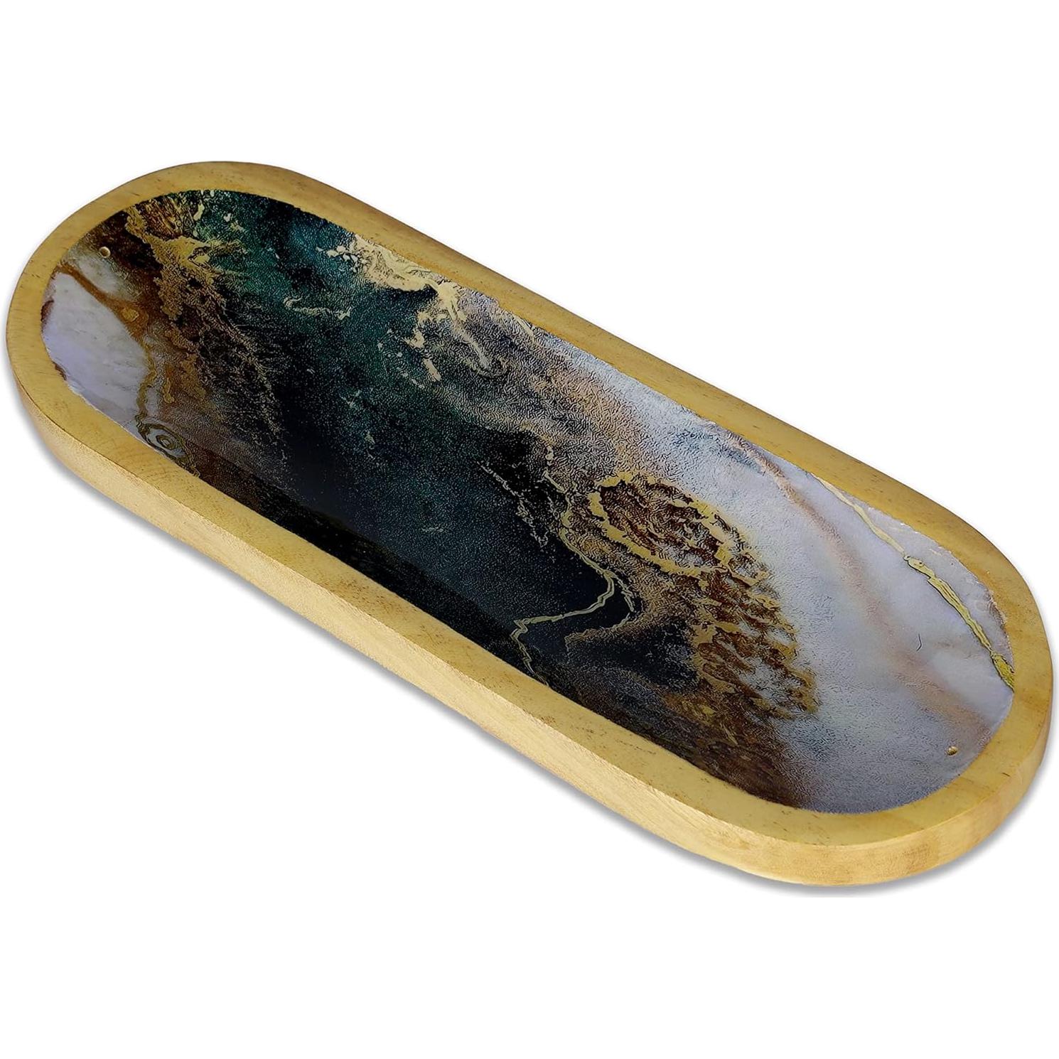 Soporte de Incienso Yajna de Madera Ágata Verde Blanca