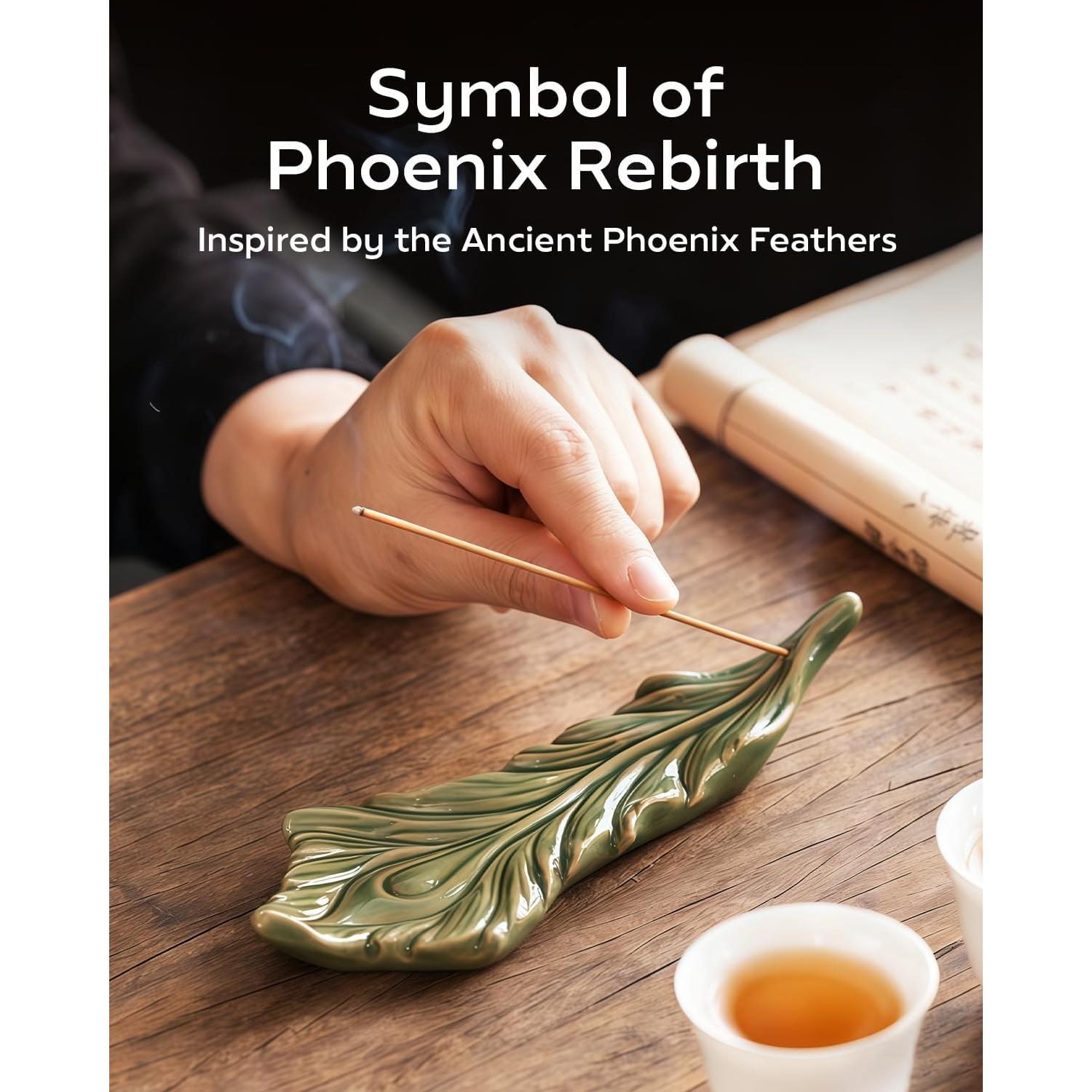 Soporte de Incienso TEAVOR Pluma de Fénix Cerámica 18x7 cm