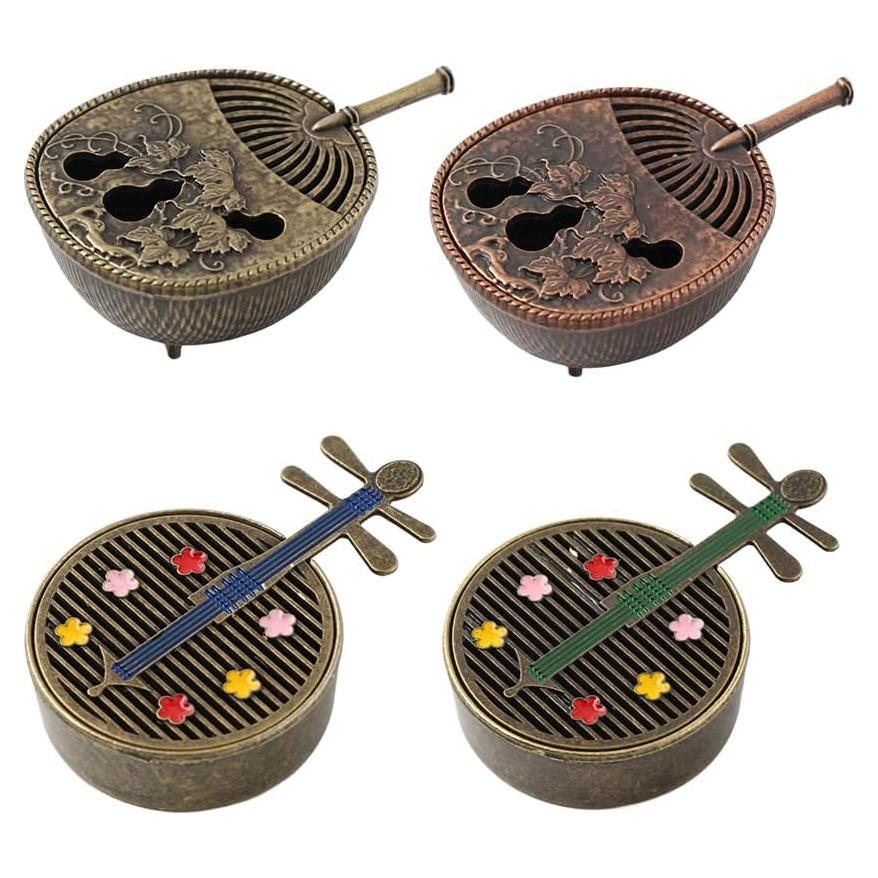 4 Piezas Quemador de Incienso Antiguo NOIAFZY Mini Bronce