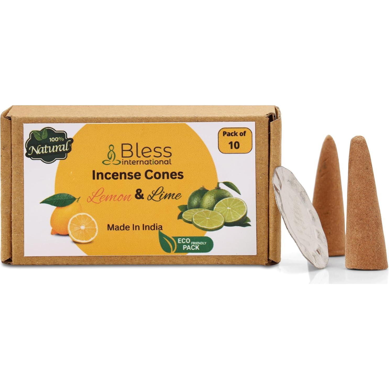 Conos de Incienso Natural Limón y Lima Bless International - 10 Unidades