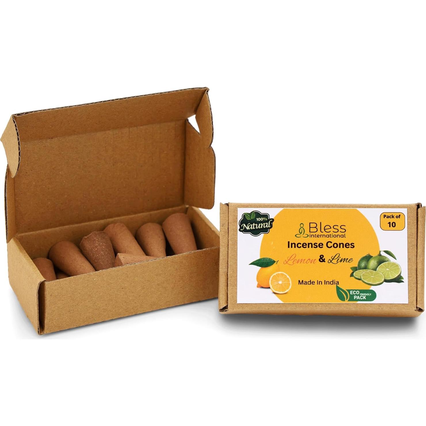 Conos de Incienso Natural Limón y Lima Bless International - 10 Unidades