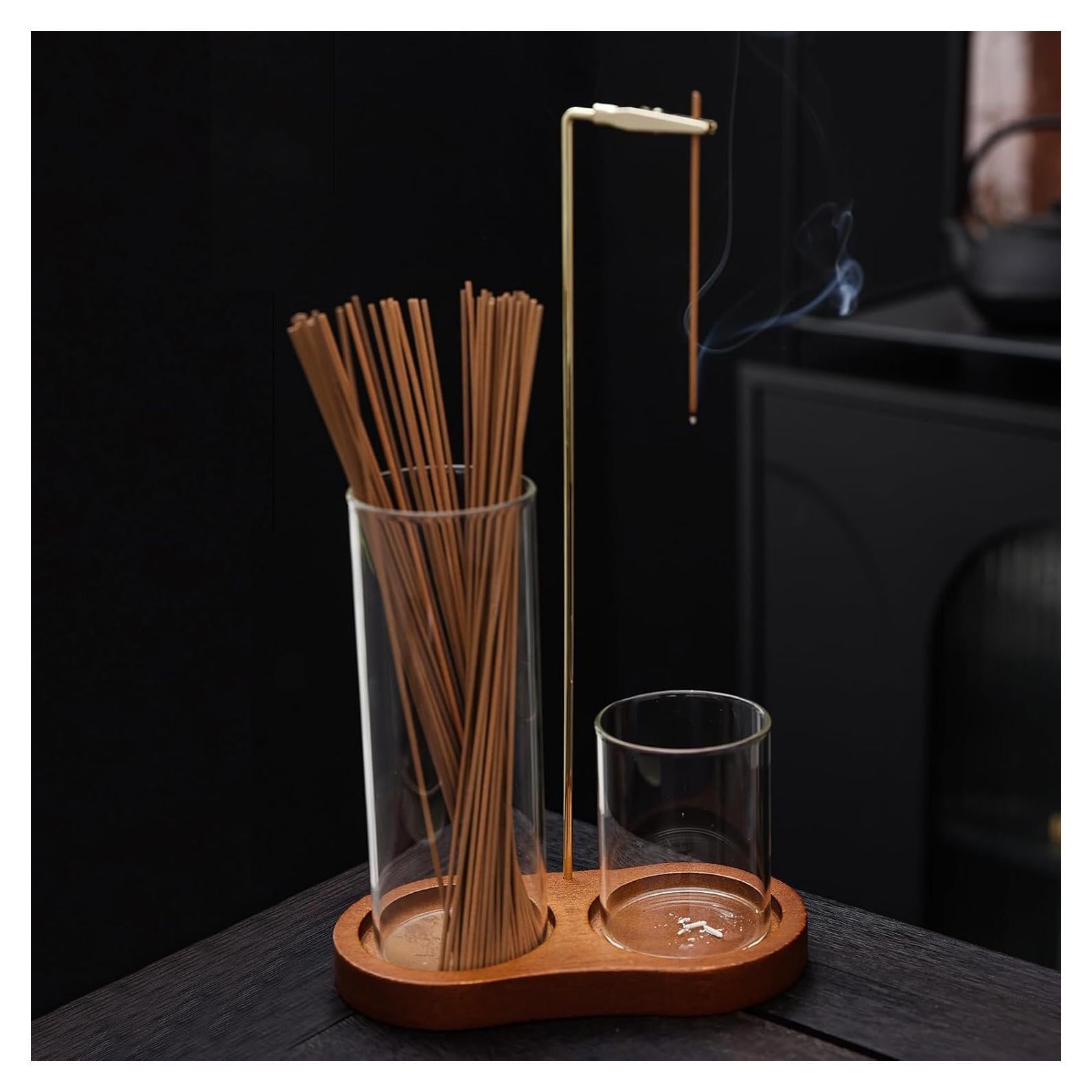Soporte de Incienso de Madera YIENENG con Recolector de Vidrio