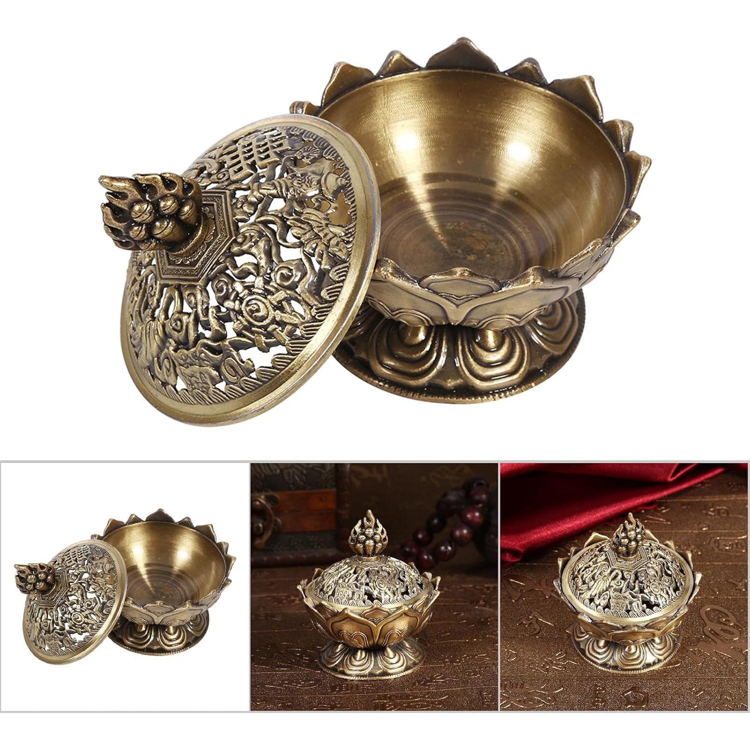 Incensario de Bronce Moncer 7.5cm Antiguo Tallado a Mano