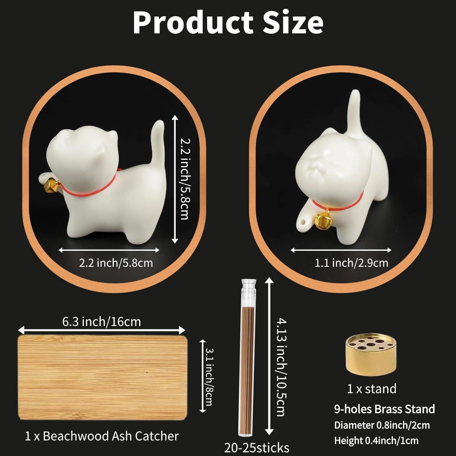 Soporte de Incienso Gato Cerámica Gopu con Alfombrilla y Varitas