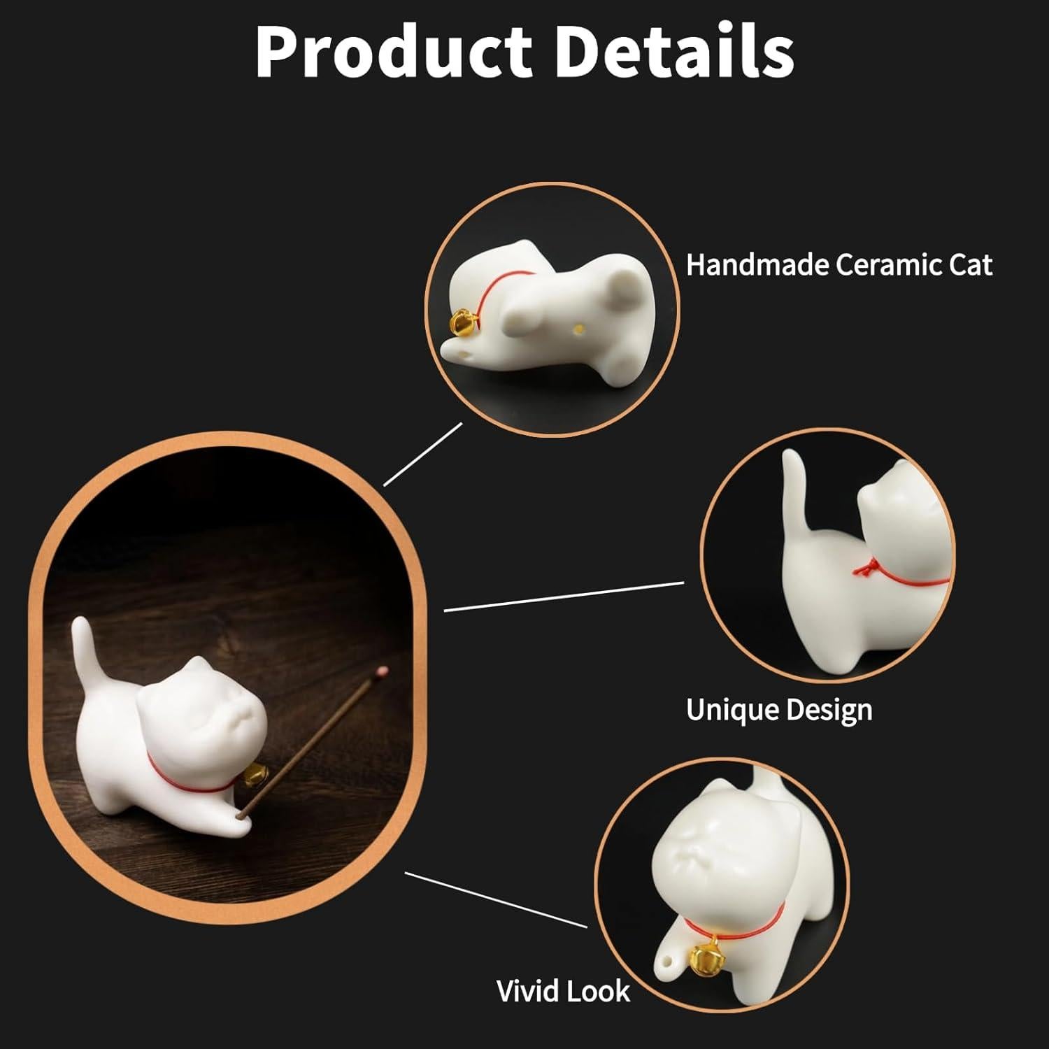 Soporte de Incienso Gato Cerámica Gopu con Alfombrilla y Varitas