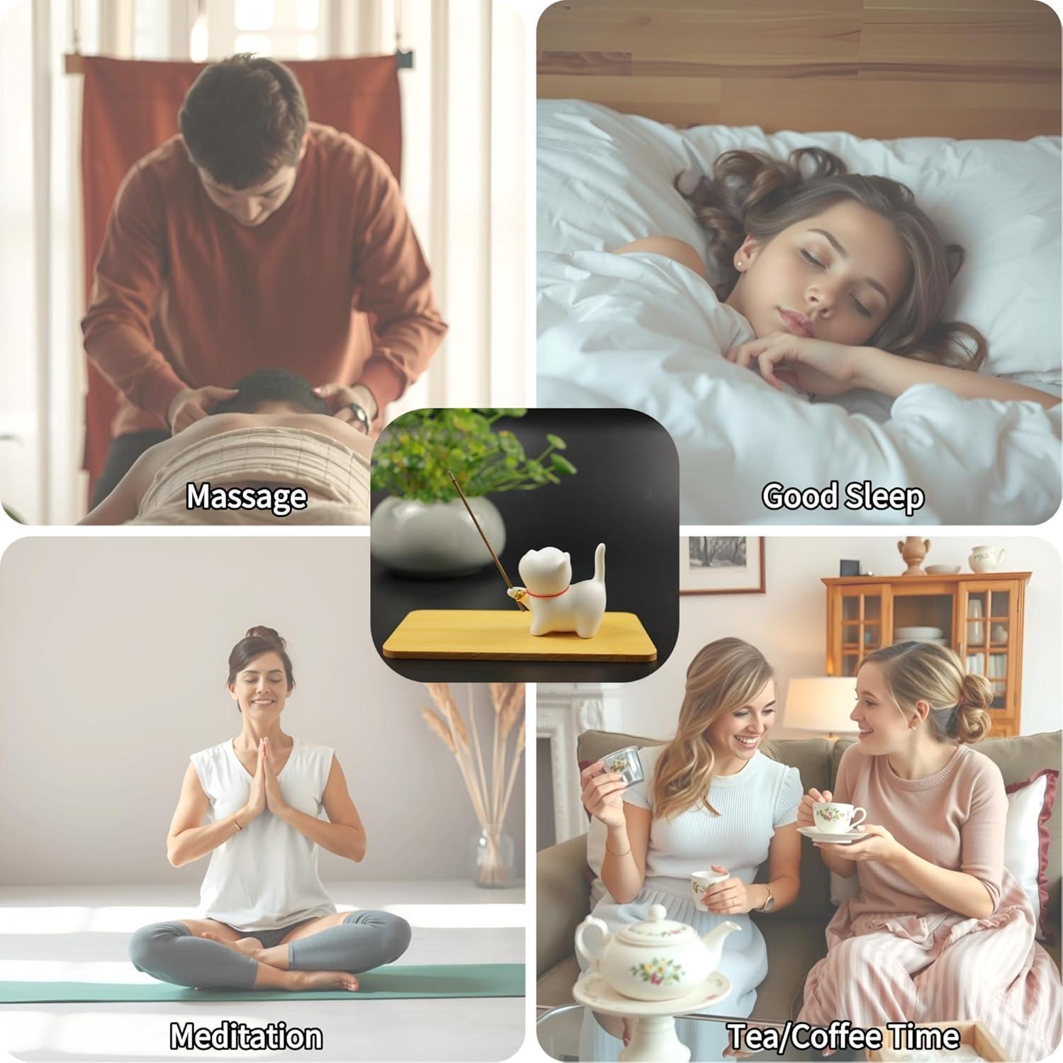 Soporte de Incienso Gato Cerámica Gopu con Alfombrilla y Varitas