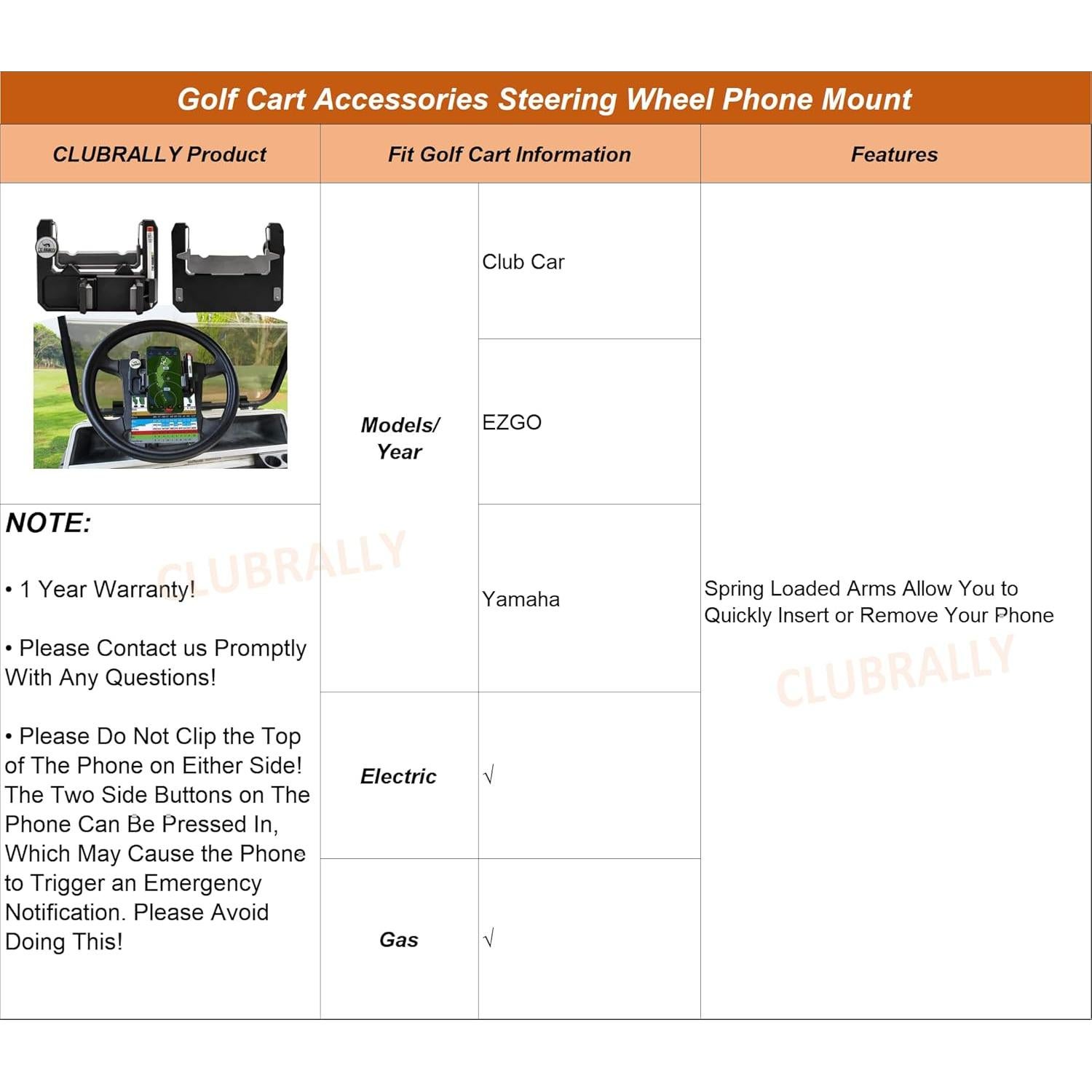 Soporte para Teléfono en Volante ClubRally para Carro de Golf