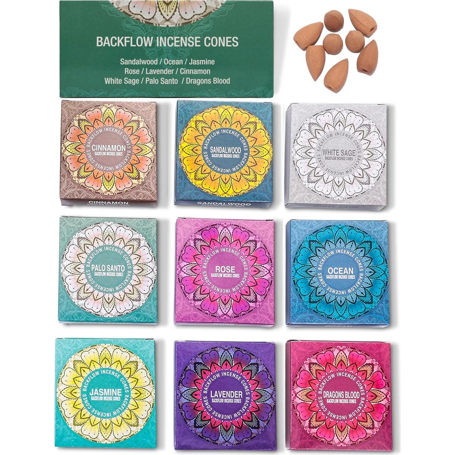 Juego de 117 Conos de Incienso de Retroceso FOUCILO - Aromas Variados