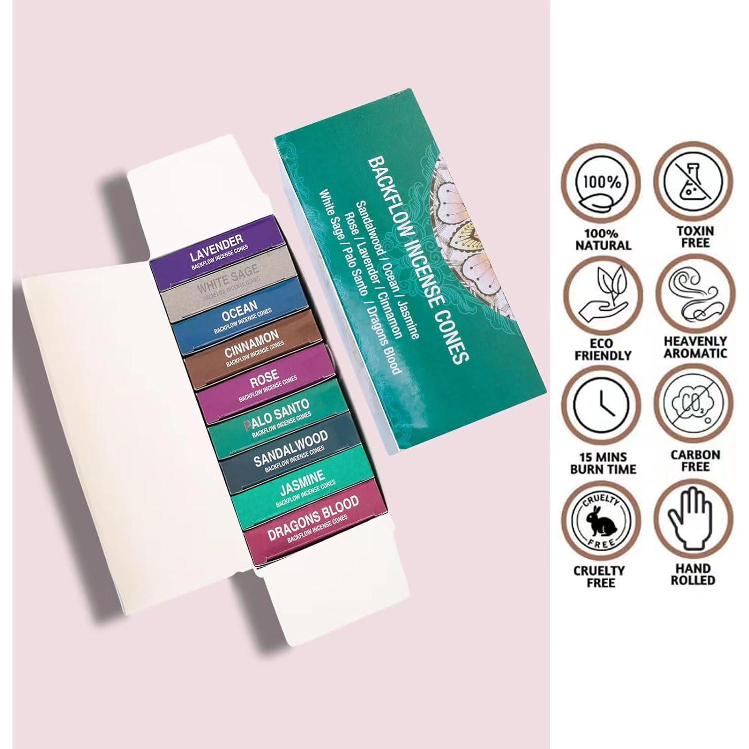 Juego de 117 Conos de Incienso de Retroceso FOUCILO - Aromas Variados