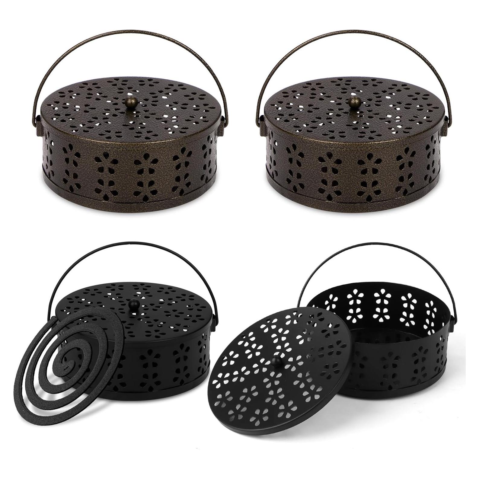 Soporte de Espirales de Mosquitos OBANGONG 4 Piezas Metal Negro y Bronce