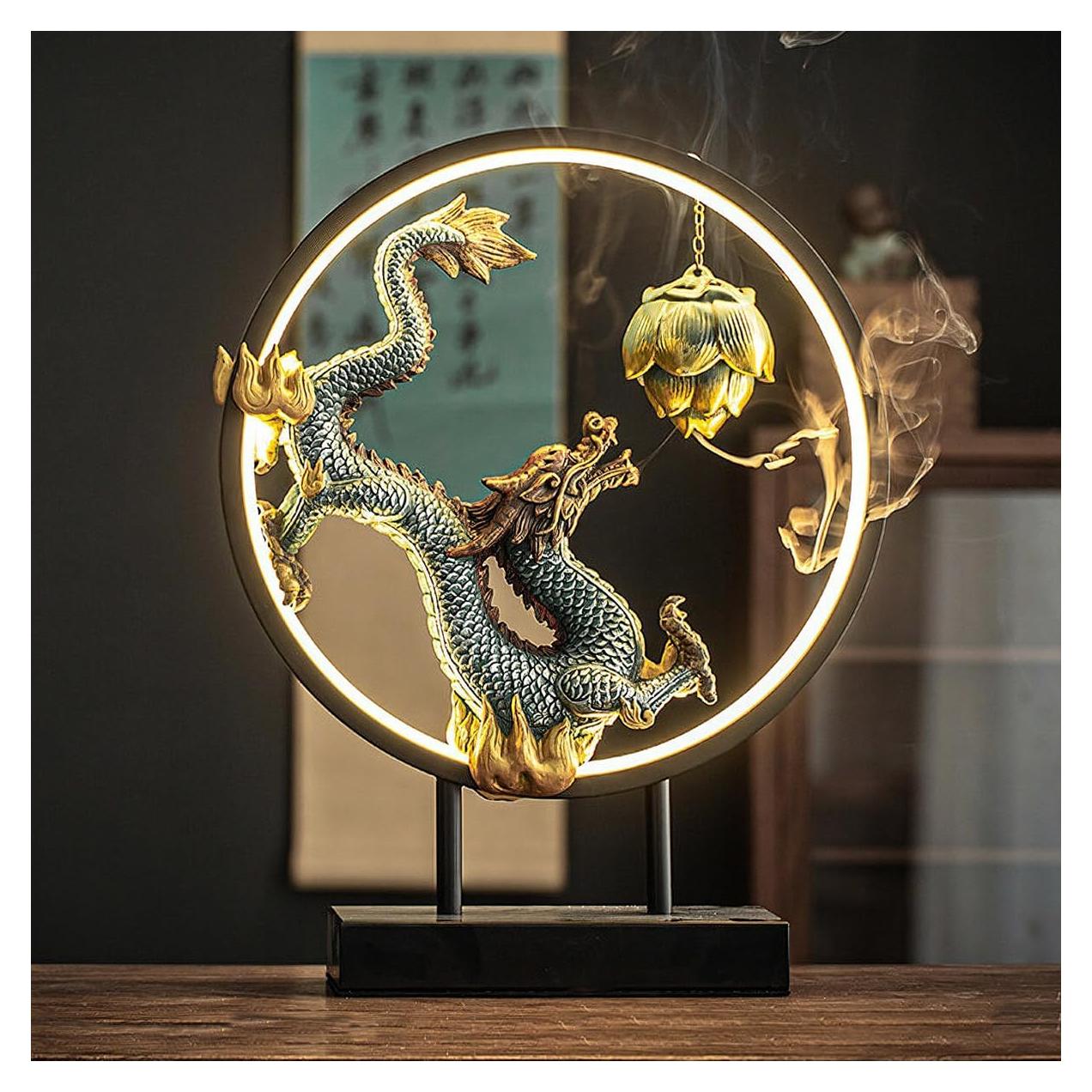 Estatua de Dragón de Cerámica TXYXT con Quemador de Incienso LED