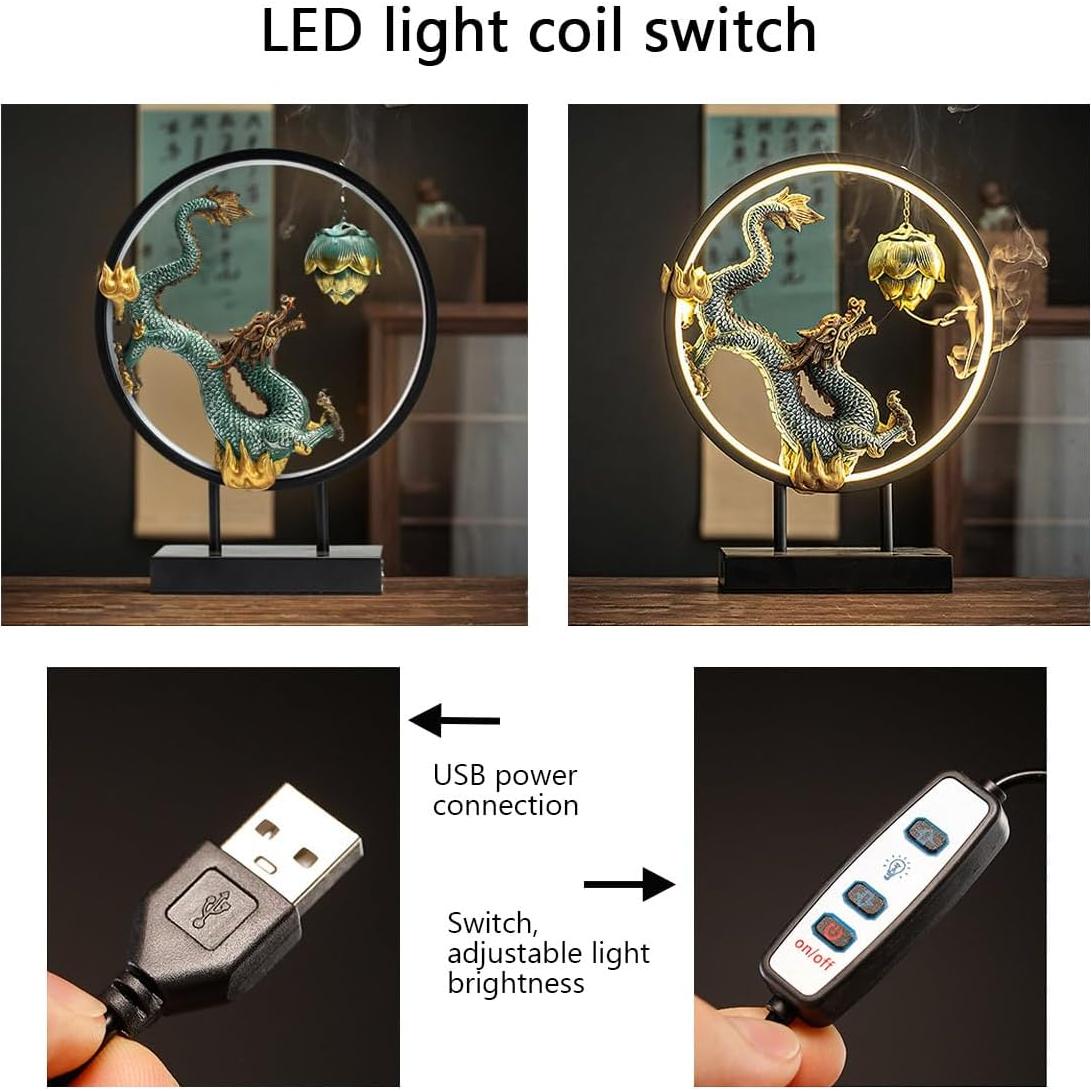 Estatua de Dragón de Cerámica TXYXT con Quemador de Incienso LED