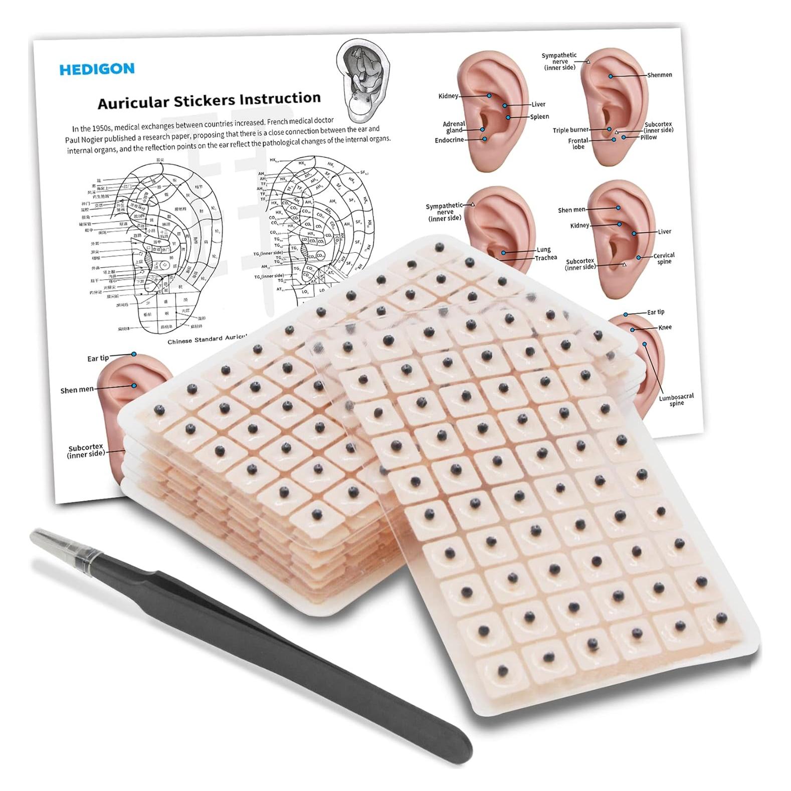 Kit de Acupuntura Auricular Hedigon 420 Piezas con Pinzas