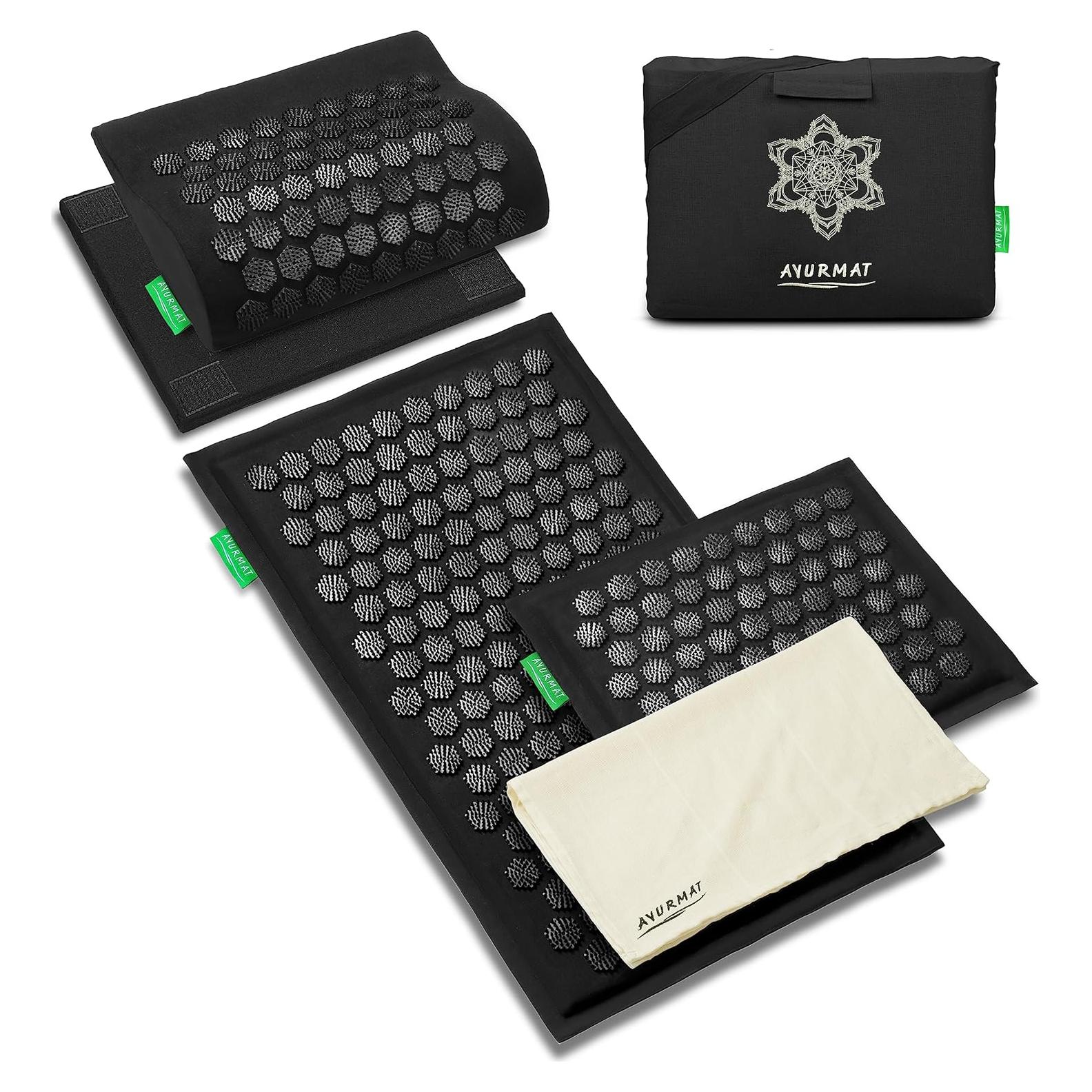 Juego de Almohadilla y Almohada de Acupresión AyurMat - Kit Profesional Negro