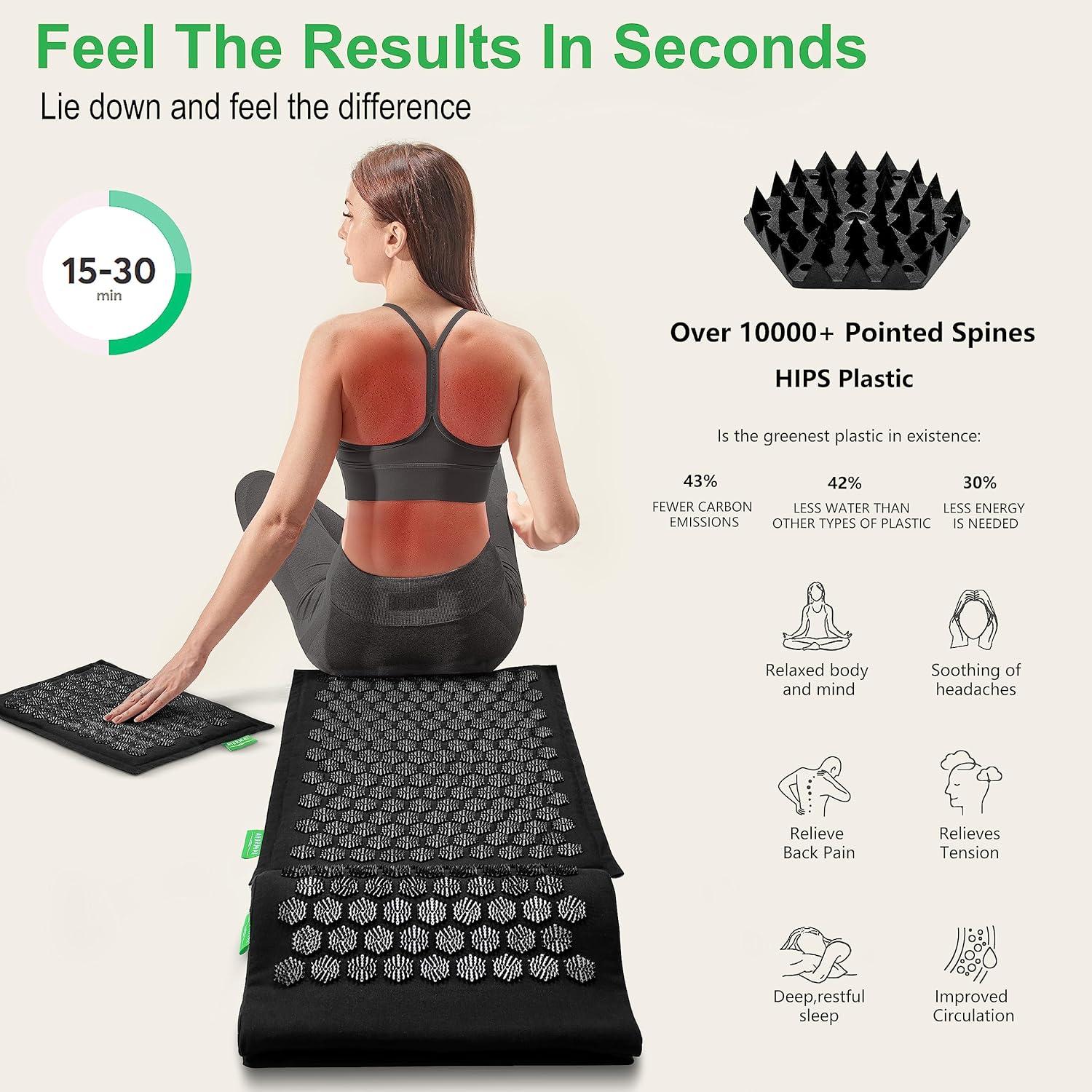 Juego de Almohadilla y Almohada de Acupresión AyurMat - Kit Profesional Negro