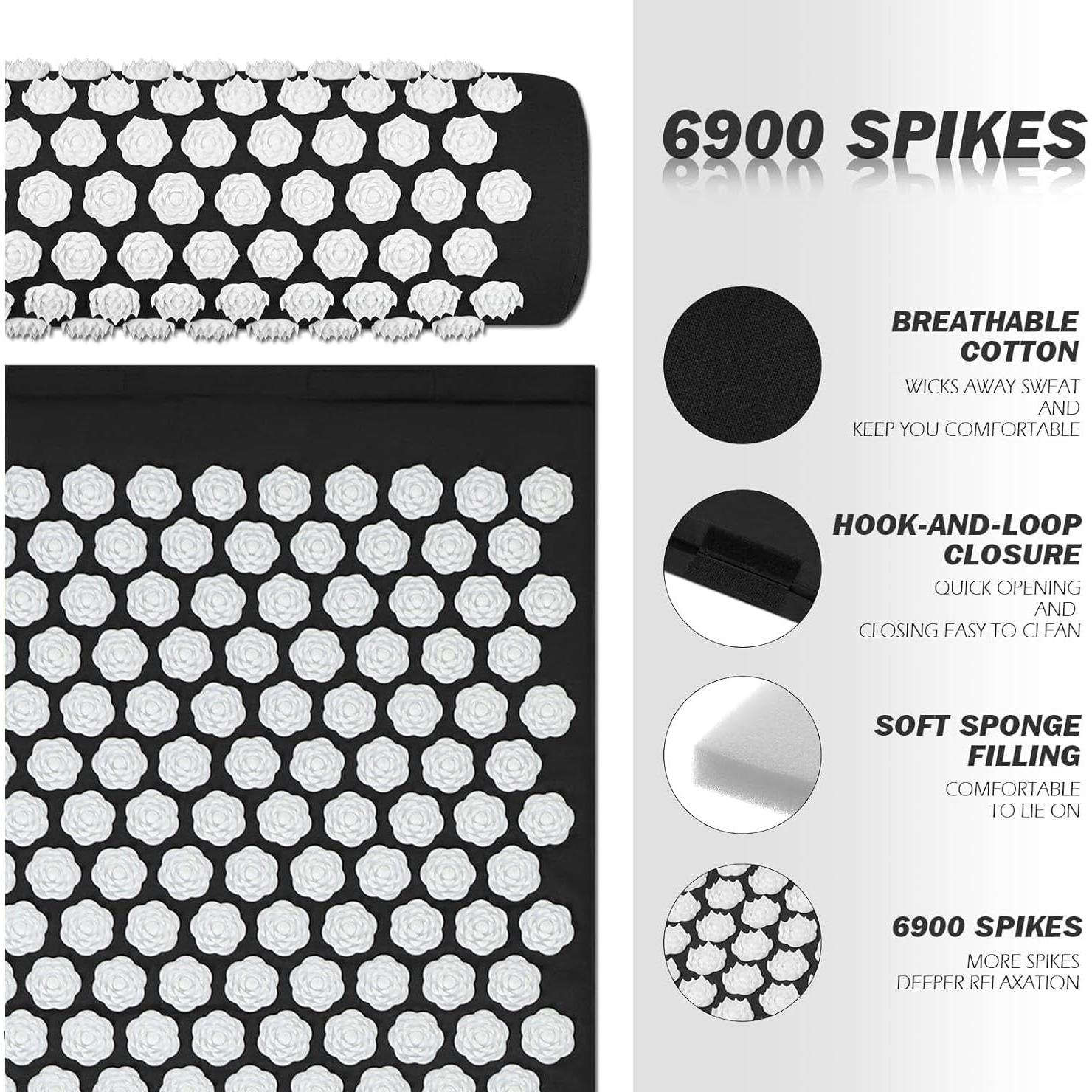 Juego de Esteras de Acupresión PEAKTREND con Almohada - Alivio Dolor Espalda y Cuello