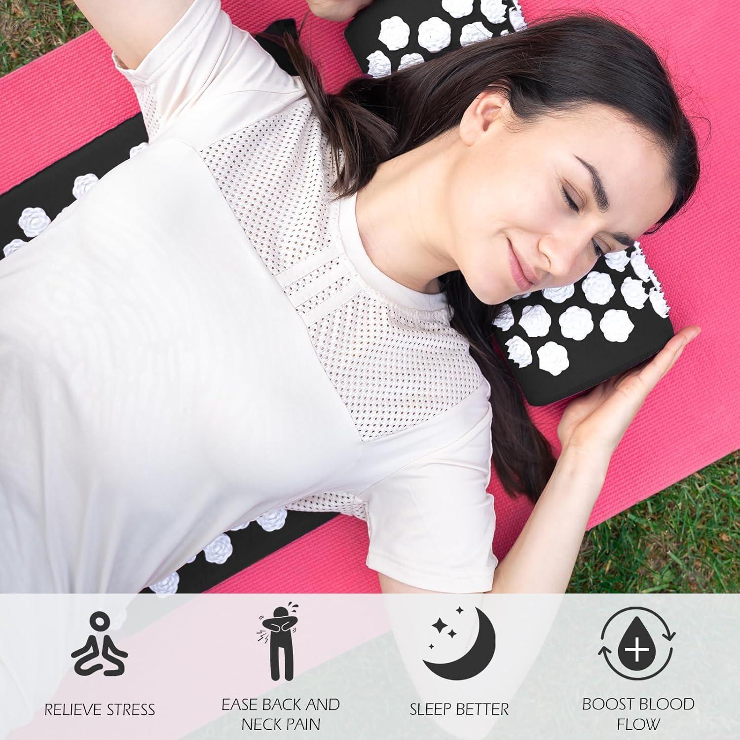 Juego de Esteras de Acupresión PEAKTREND con Almohada - Alivio Dolor Espalda y Cuello