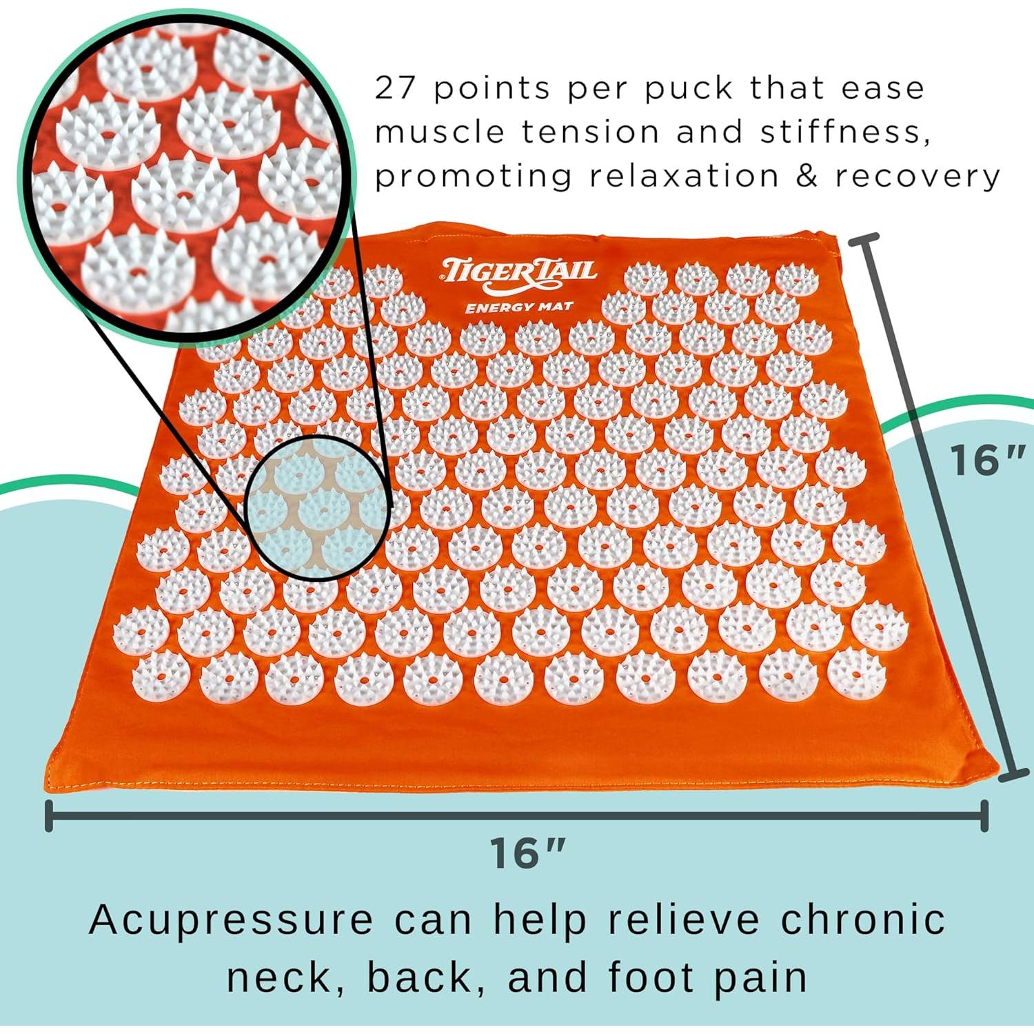 Alfombrilla de Acupresión Tiger Tail 40x40 cm para Relajación