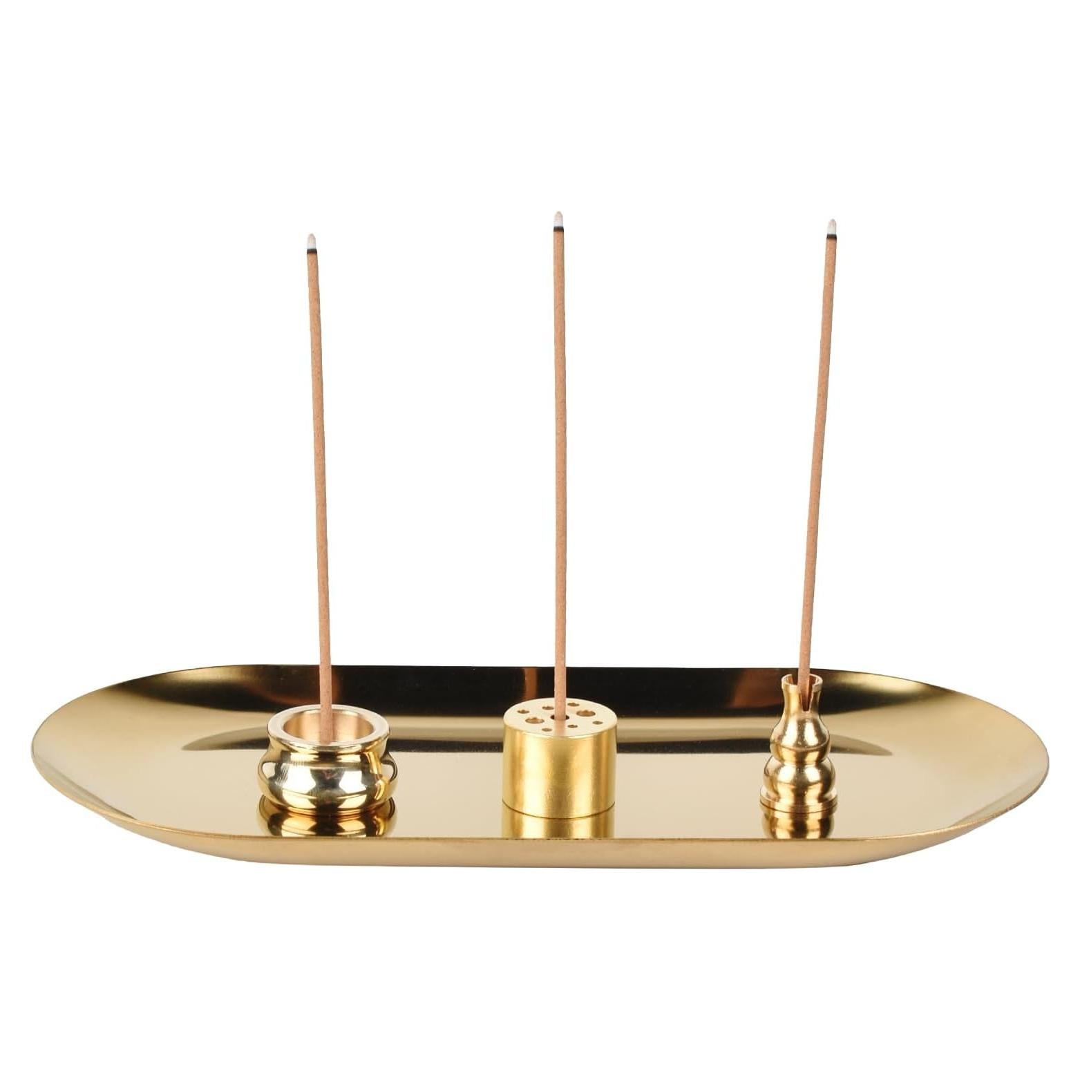 Soporte de Incienso 4 en 1 HOKPA de Latón Dorado Ovalado