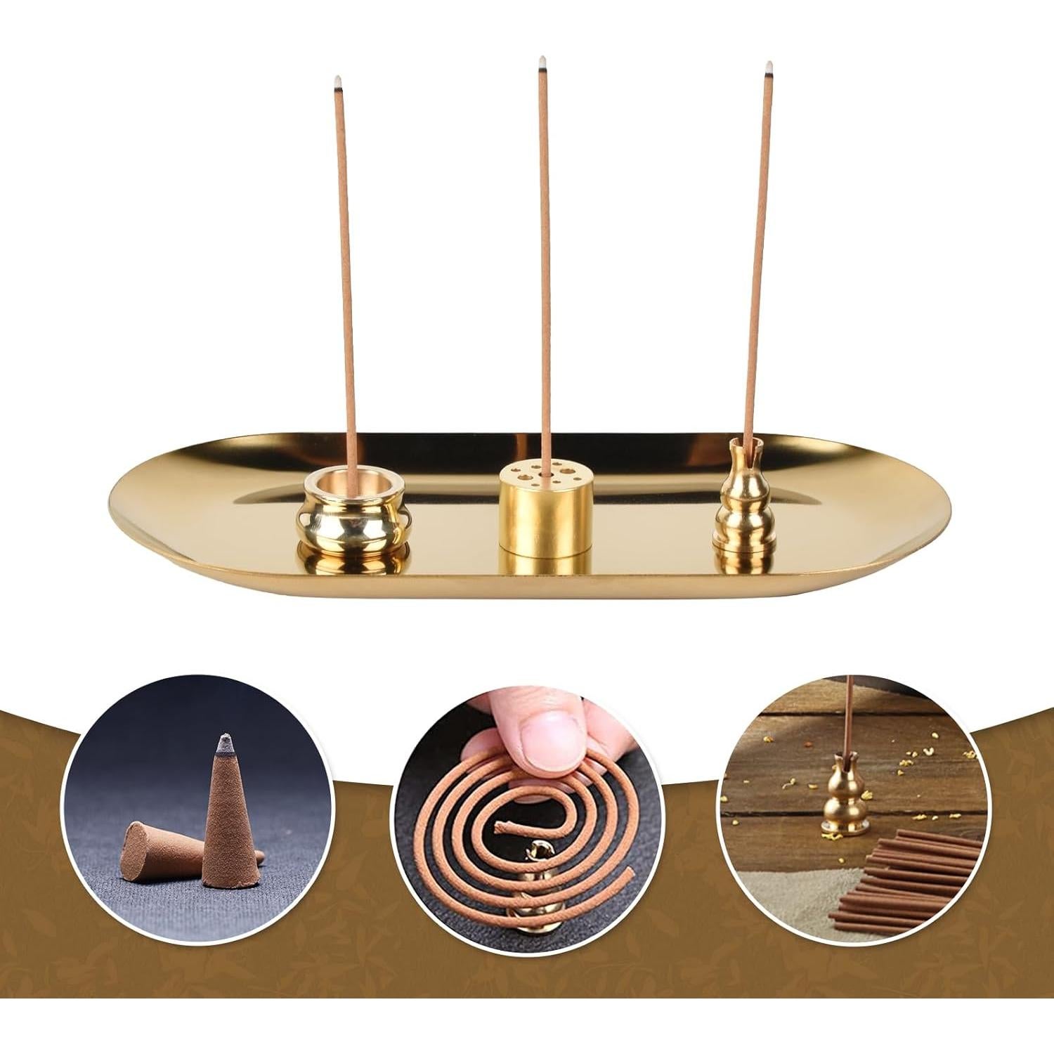 Soporte de Incienso 4 en 1 HOKPA de Latón Dorado Ovalado