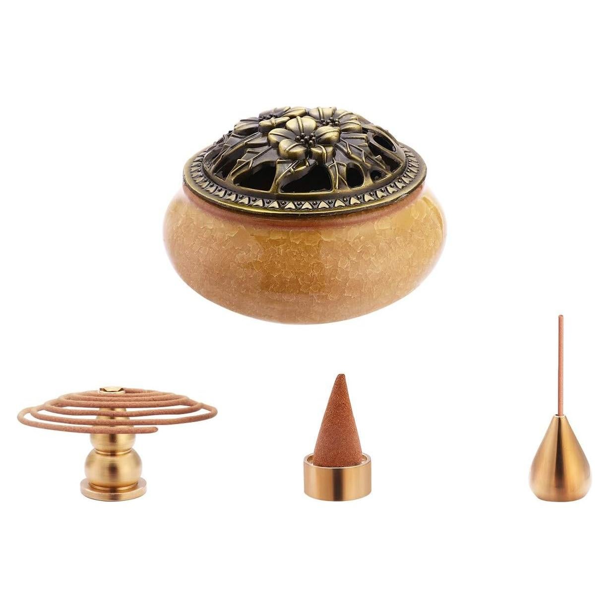 Quemador de Incienso Cerámica Xujia 10 cm Amarillo Caqui