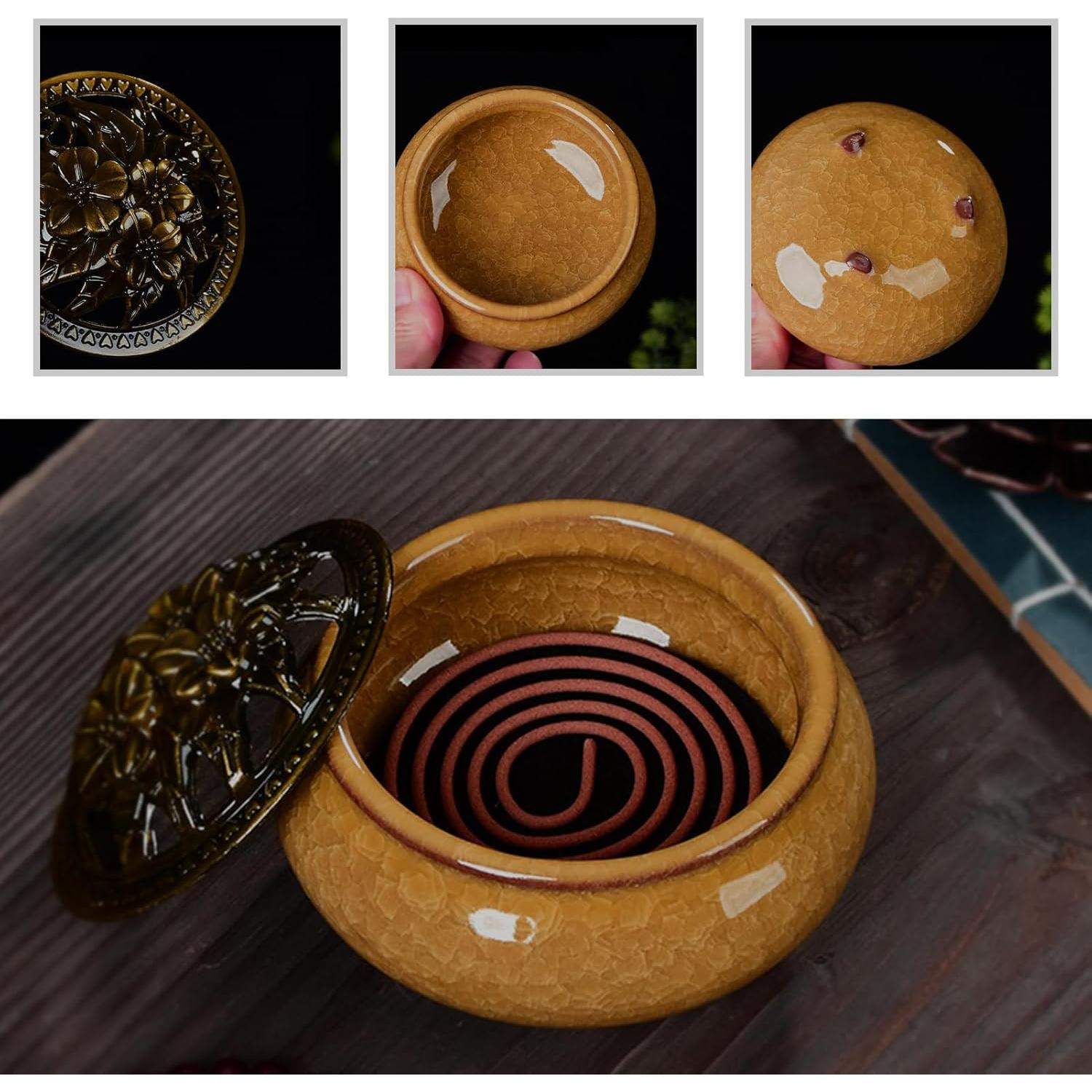 Quemador de Incienso Cerámica Xujia 10 cm Amarillo Caqui