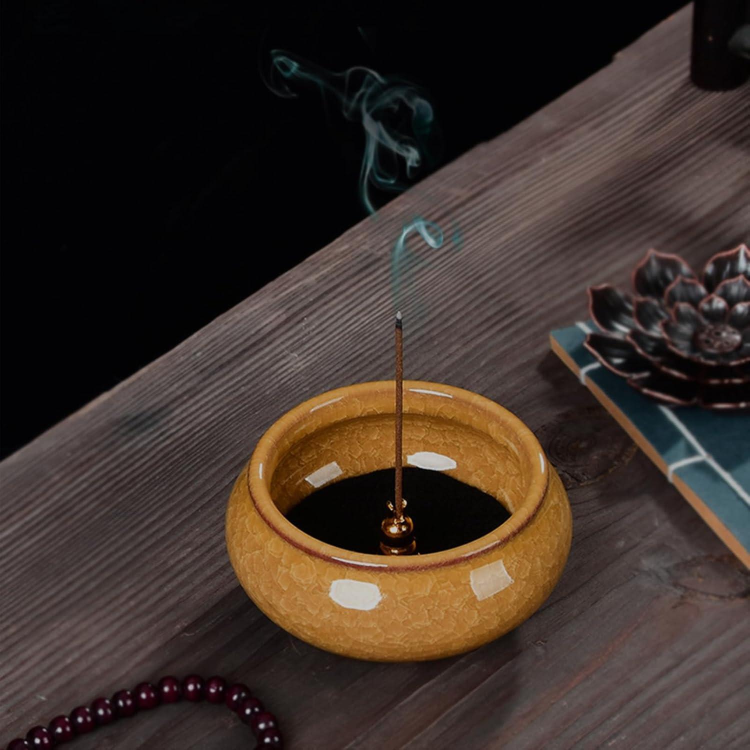 Quemador de Incienso Cerámica Xujia 10 cm Amarillo Caqui