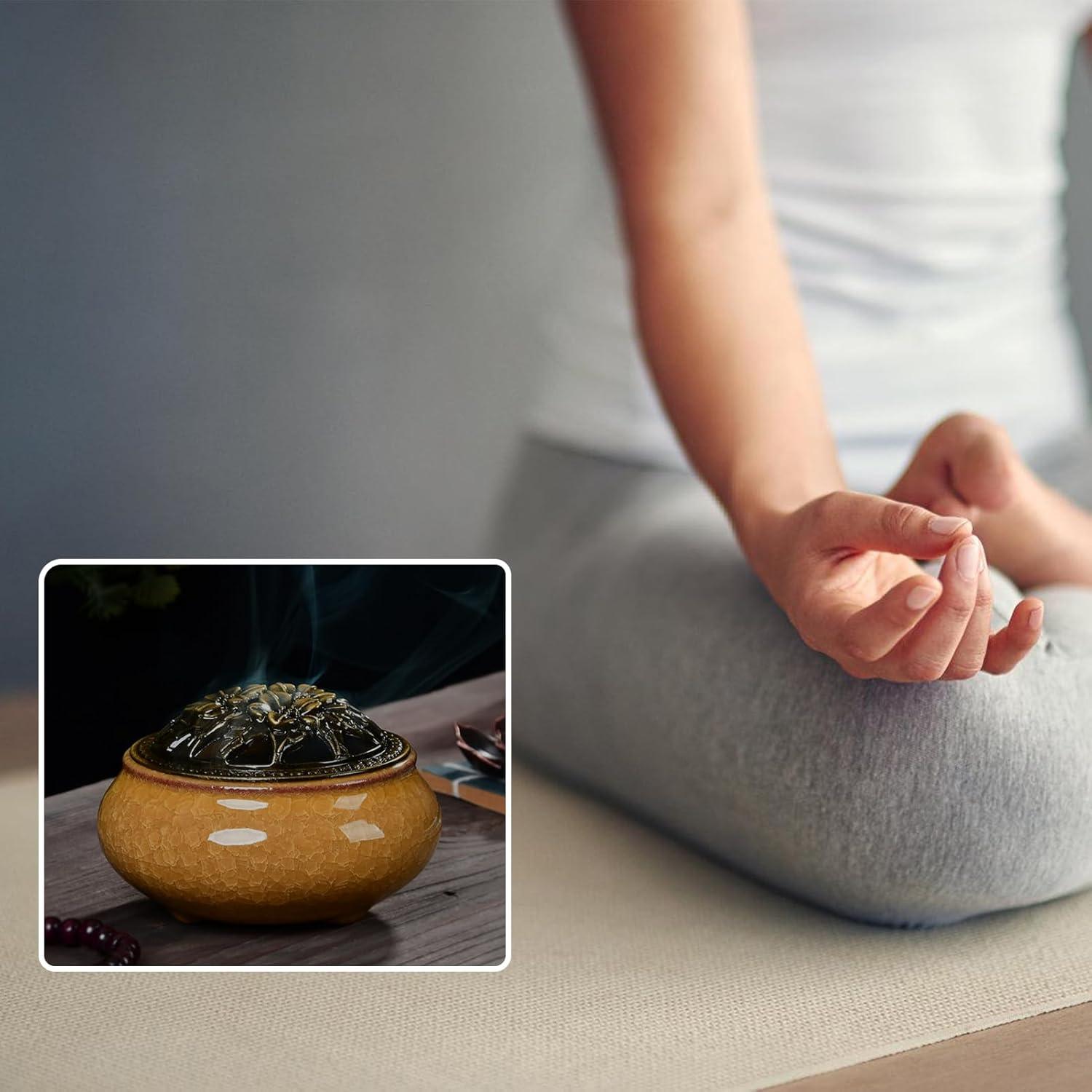 Quemador de Incienso Cerámica Xujia 10 cm Amarillo Caqui