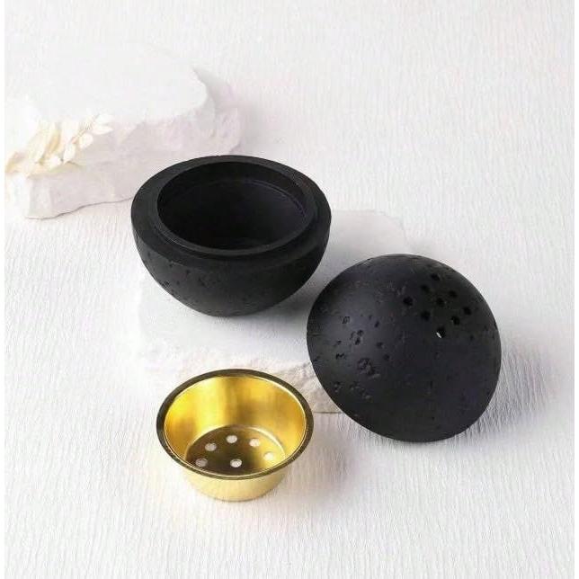 Quemador de Incienso Redondo de Resina HUZHIBING 10cm Negro