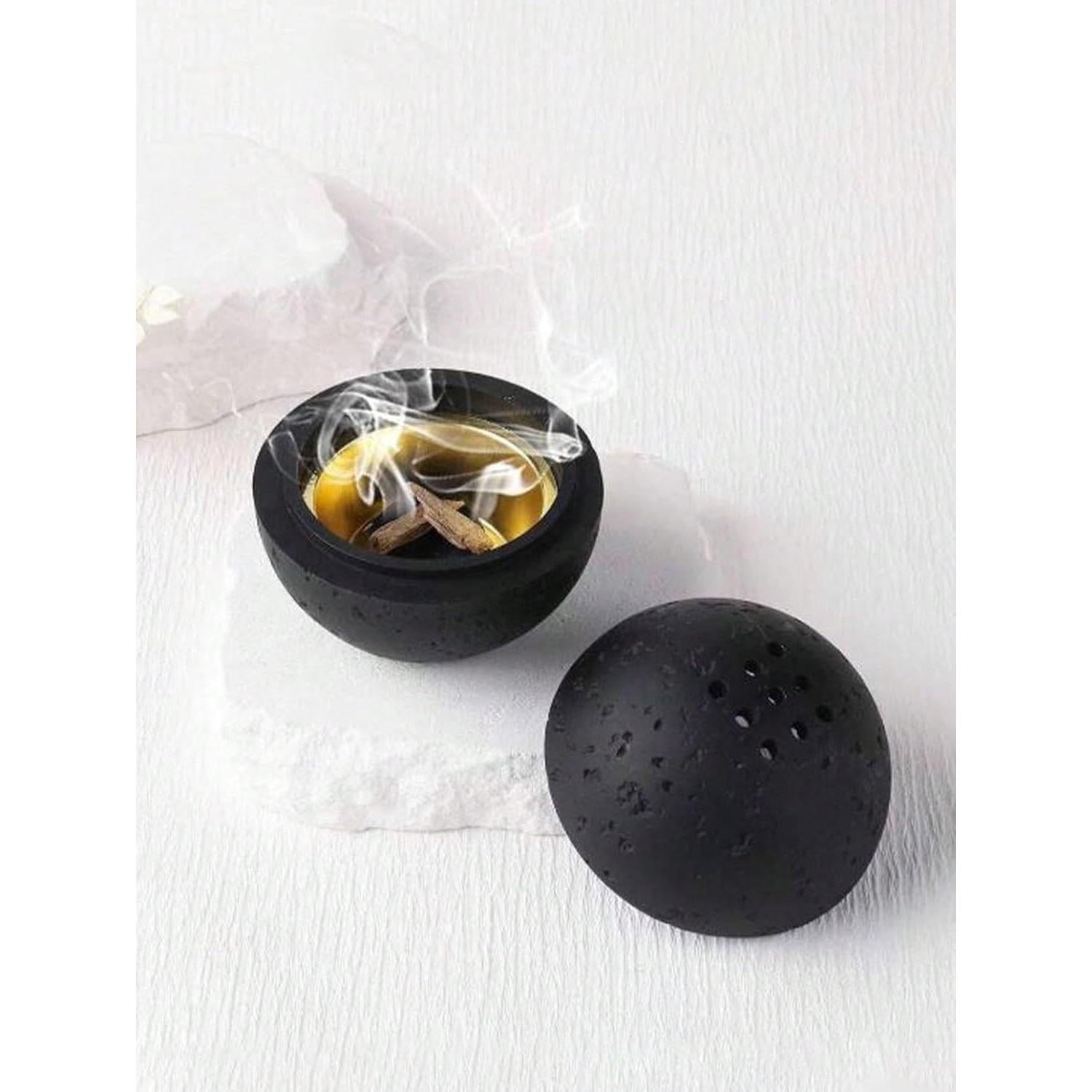 Quemador de Incienso Redondo de Resina HUZHIBING 10cm Negro