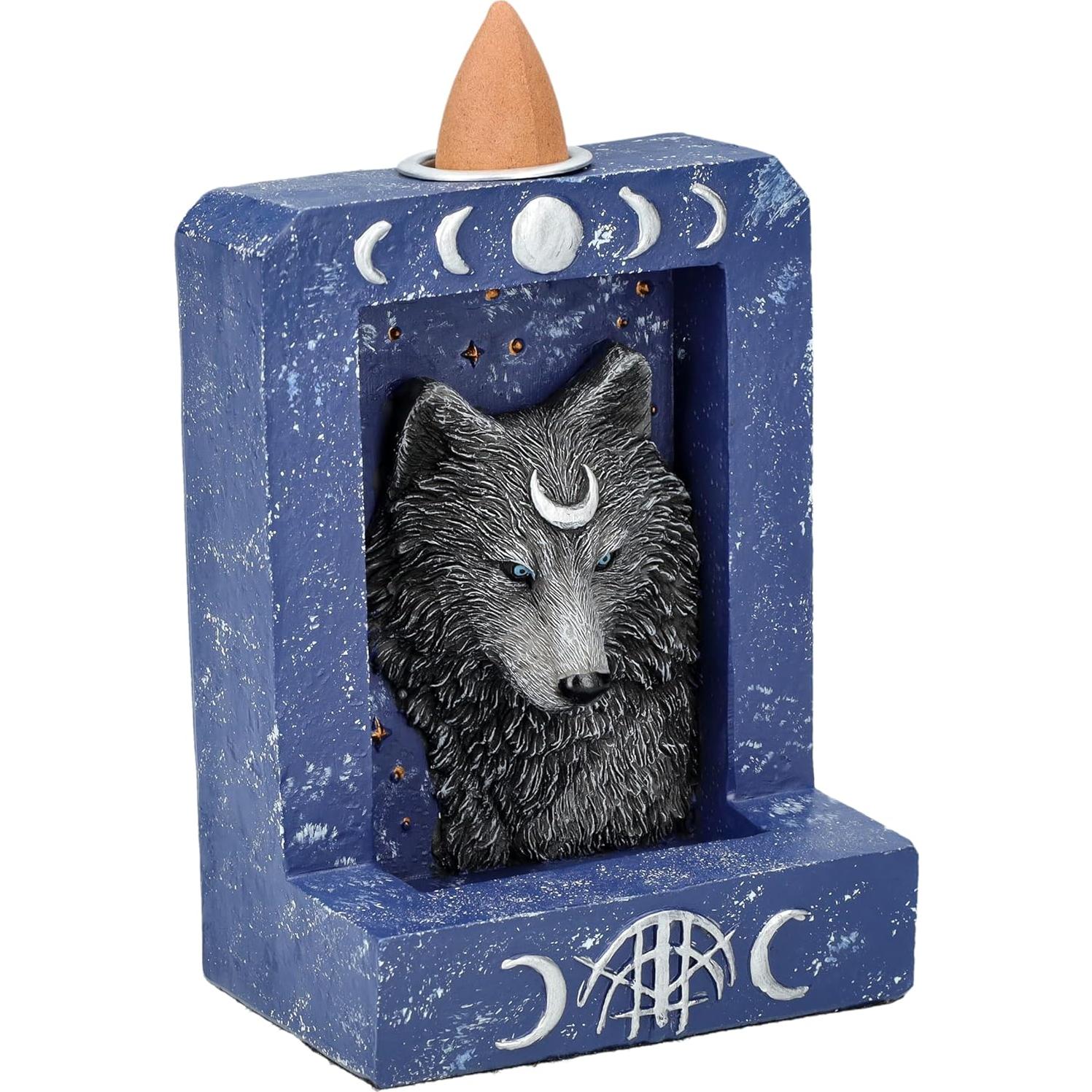 Quemador de Incienso Pacific Giftware Lobo Lunar 10 cm Resina