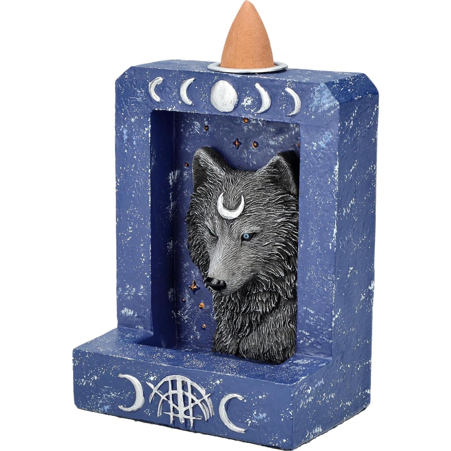 Quemador de Incienso Pacific Giftware Lobo Lunar 10 cm Resina