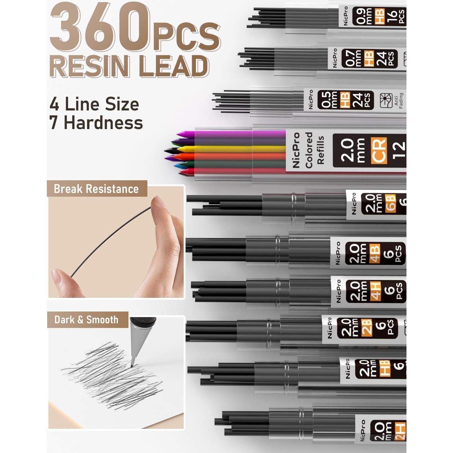 Juego de Lápices Mecánicos Nicpro 35PCS 0.5-2.0mm Profesional